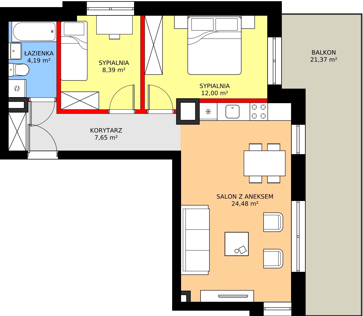 Zalety mieszkania 56.71 m², B3.4