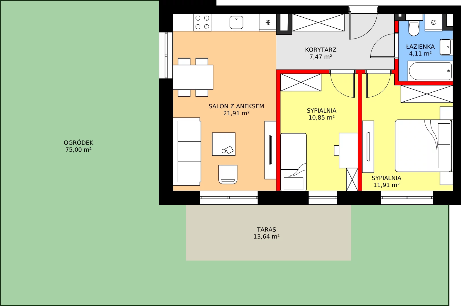 Zalety mieszkania 56.25 m², B3.1