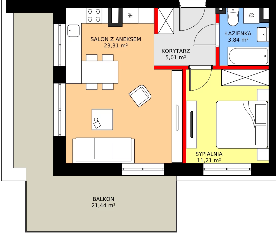 Zalety mieszkania 43.37 m², B3.9