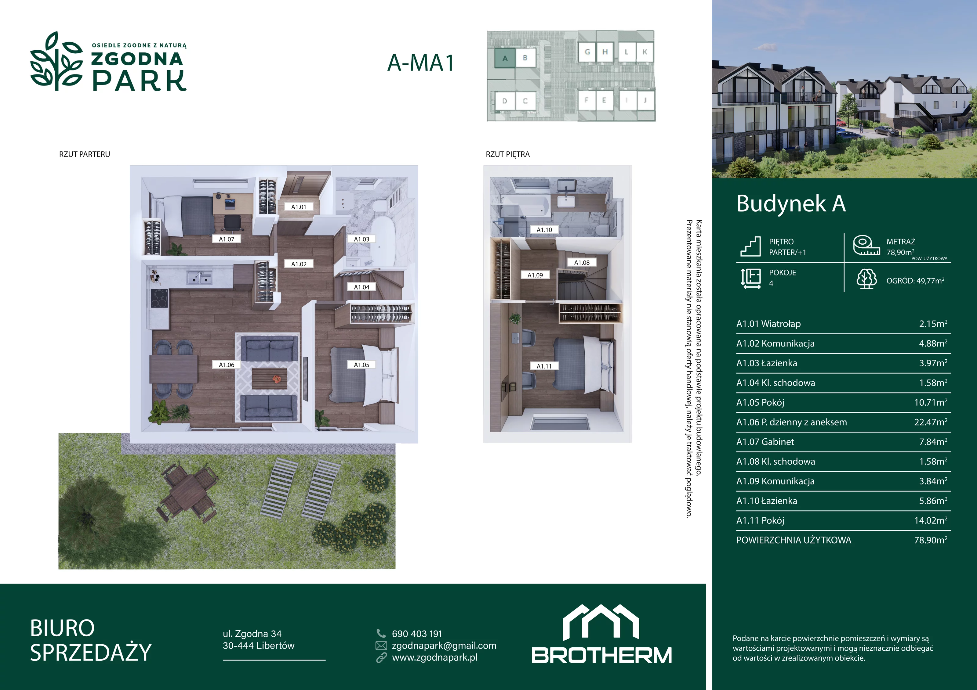 4 pokoje, mieszkanie 78,90 m², parter, oferta nr A1, Zgodna Park, Libertów, ul Zgodna