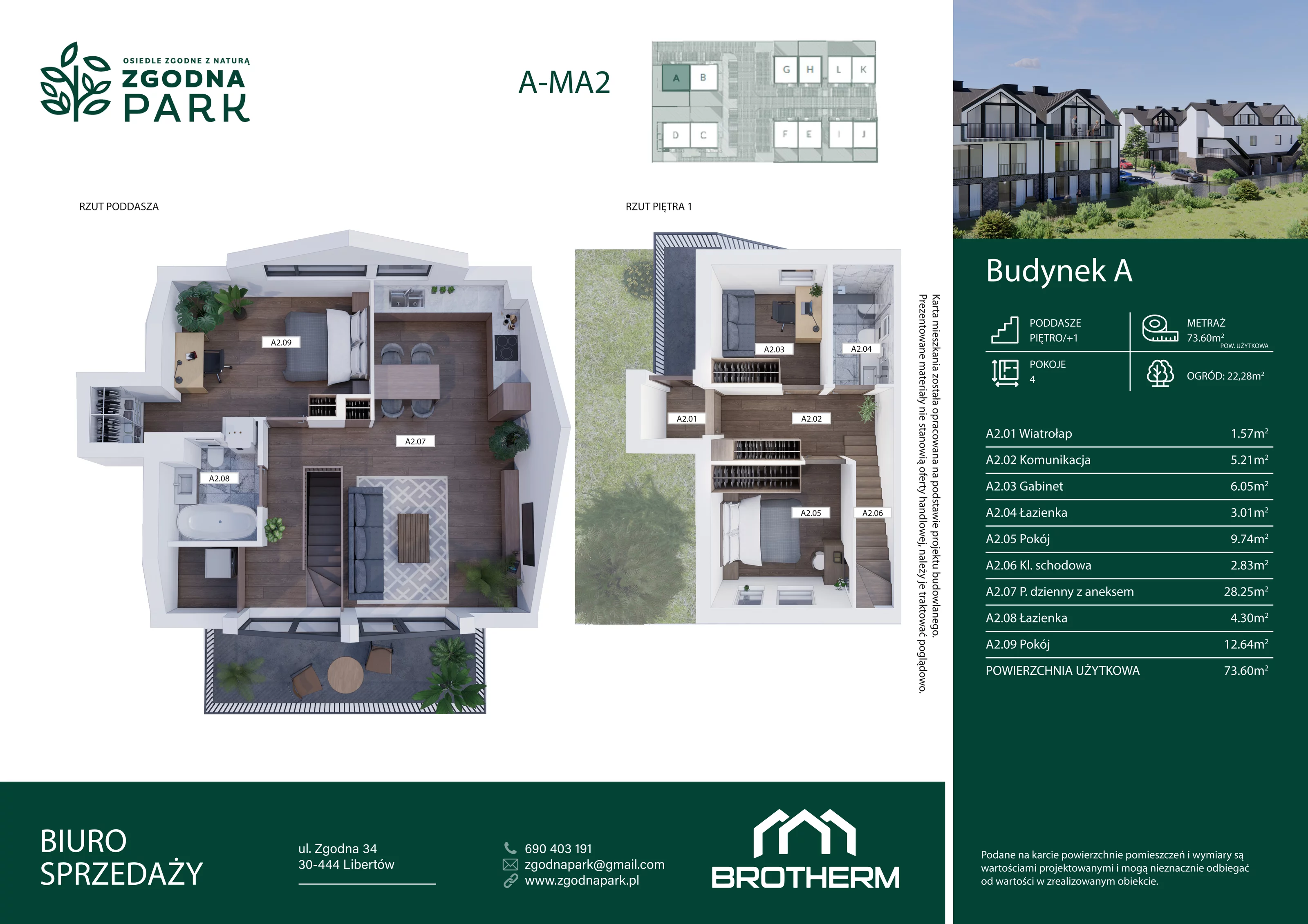 4 pokoje, mieszkanie 73,60 m², piętro 1, oferta nr A2, Zgodna Park, Libertów, ul Zgodna