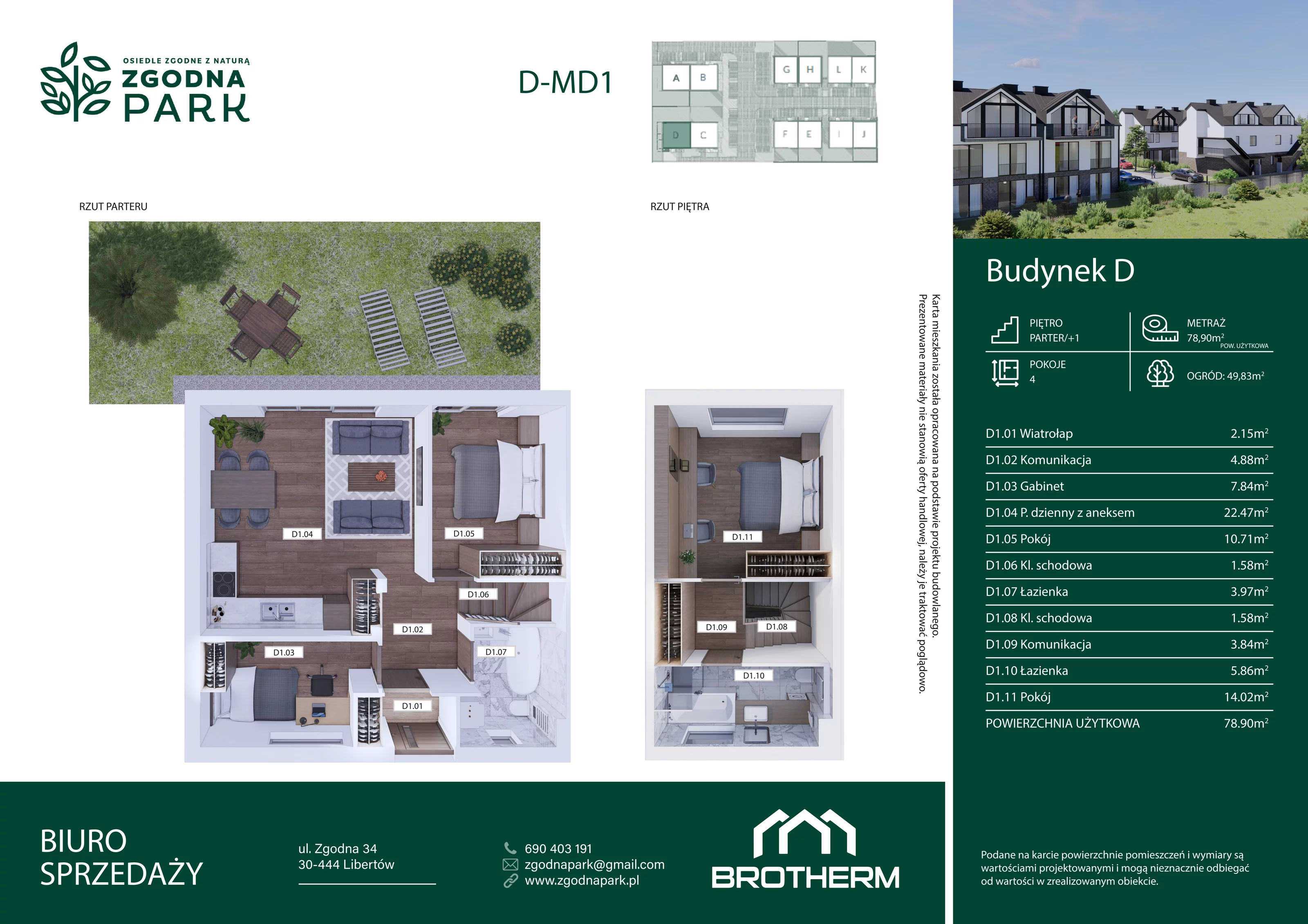 4 pokoje, mieszkanie 78,90 m², parter, oferta nr D1, Zgodna Park, Libertów, ul Zgodna