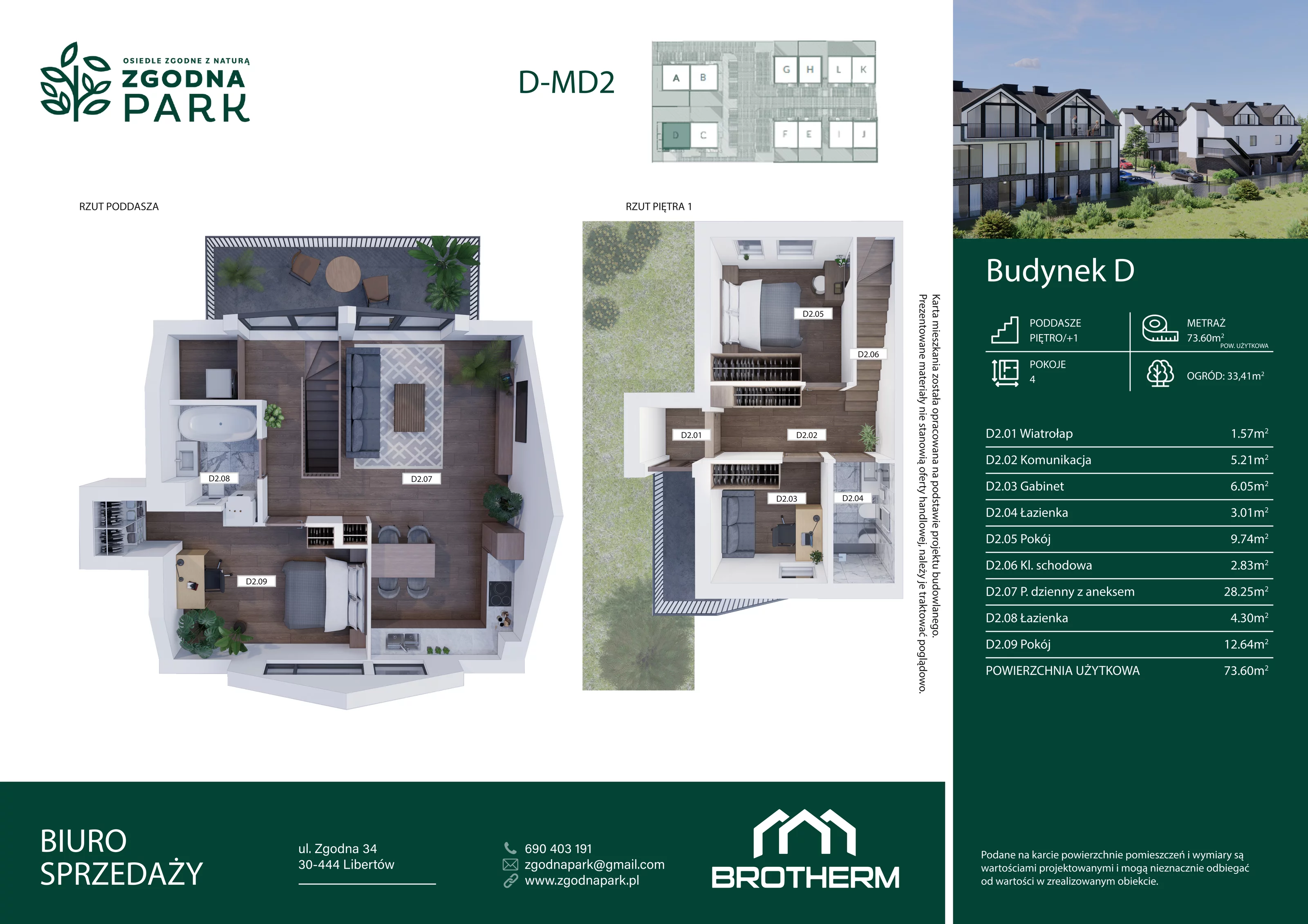 4 pokoje, mieszkanie 73,60 m², piętro 1, oferta nr D2, Zgodna Park, Libertów, ul Zgodna