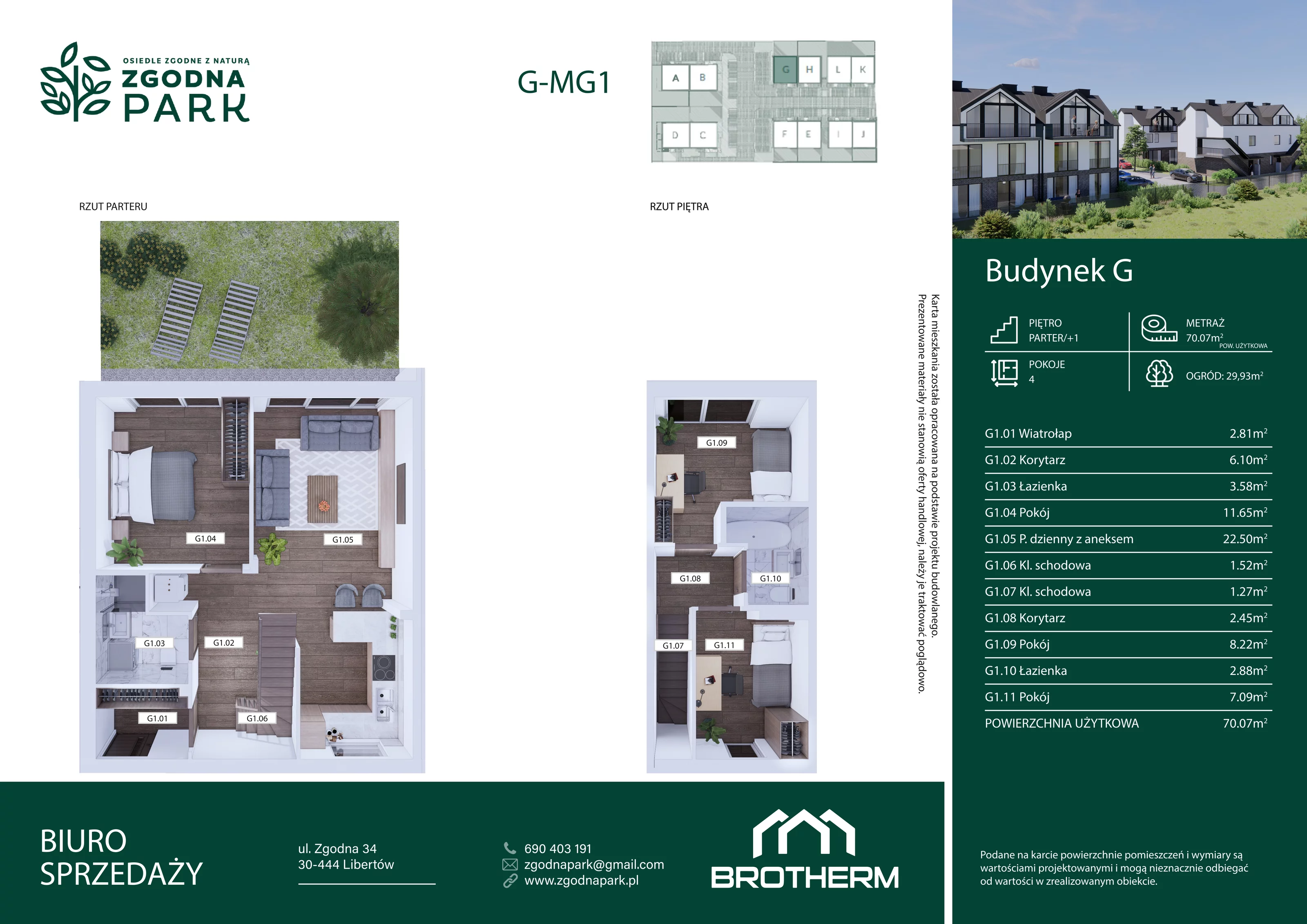 4 pokoje, mieszkanie 70,07 m², parter, oferta nr G1, Zgodna Park, Libertów, ul Zgodna
