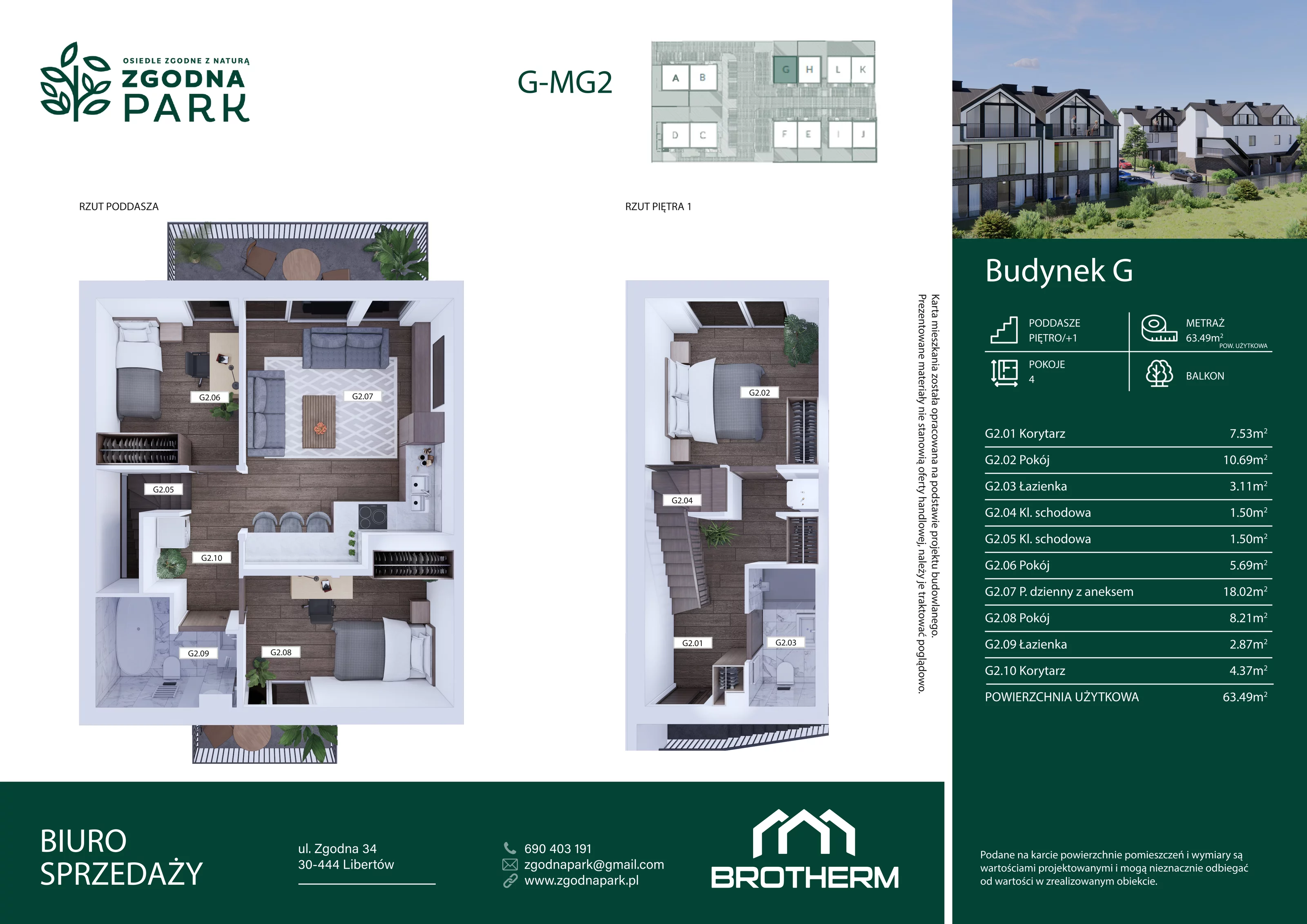 4 pokoje, mieszkanie 63,49 m², piętro 1, oferta nr G2, Zgodna Park, Libertów, ul Zgodna
