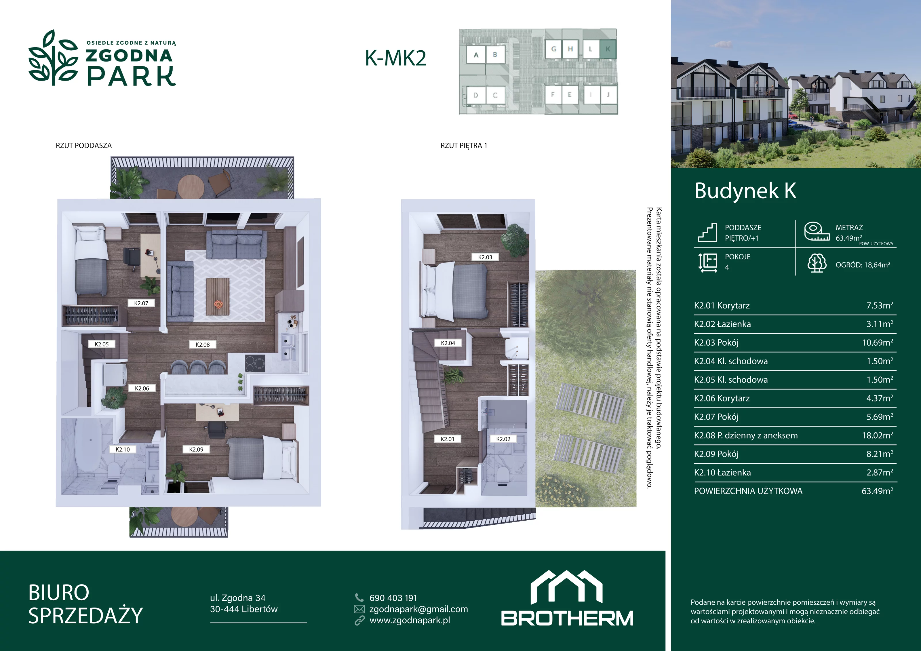 4 pokoje, mieszkanie 63,49 m², piętro 1, oferta nr K2, Zgodna Park, Libertów, ul Zgodna