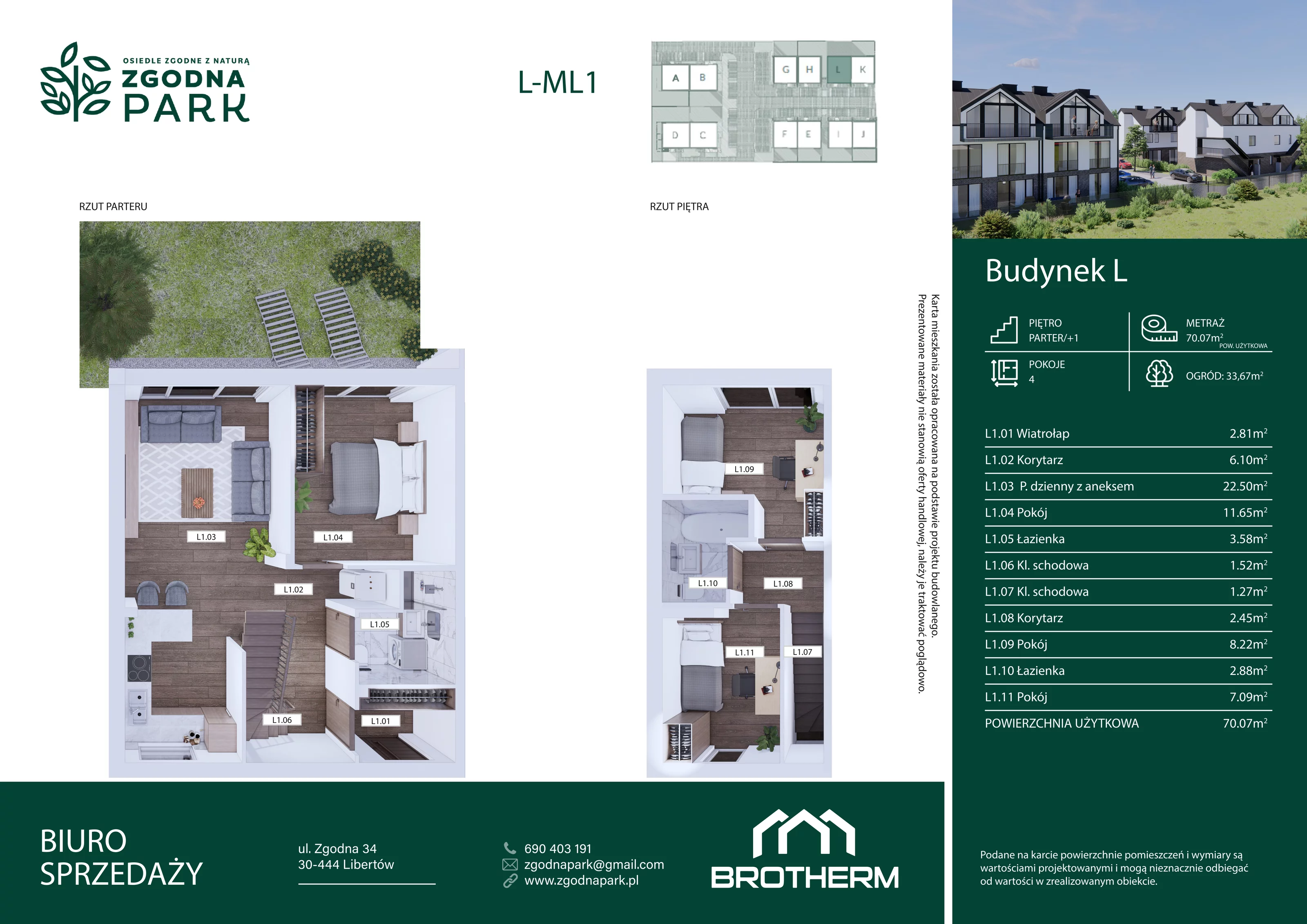 4 pokoje, mieszkanie 70,07 m², parter, oferta nr L1, Zgodna Park, Libertów, ul Zgodna