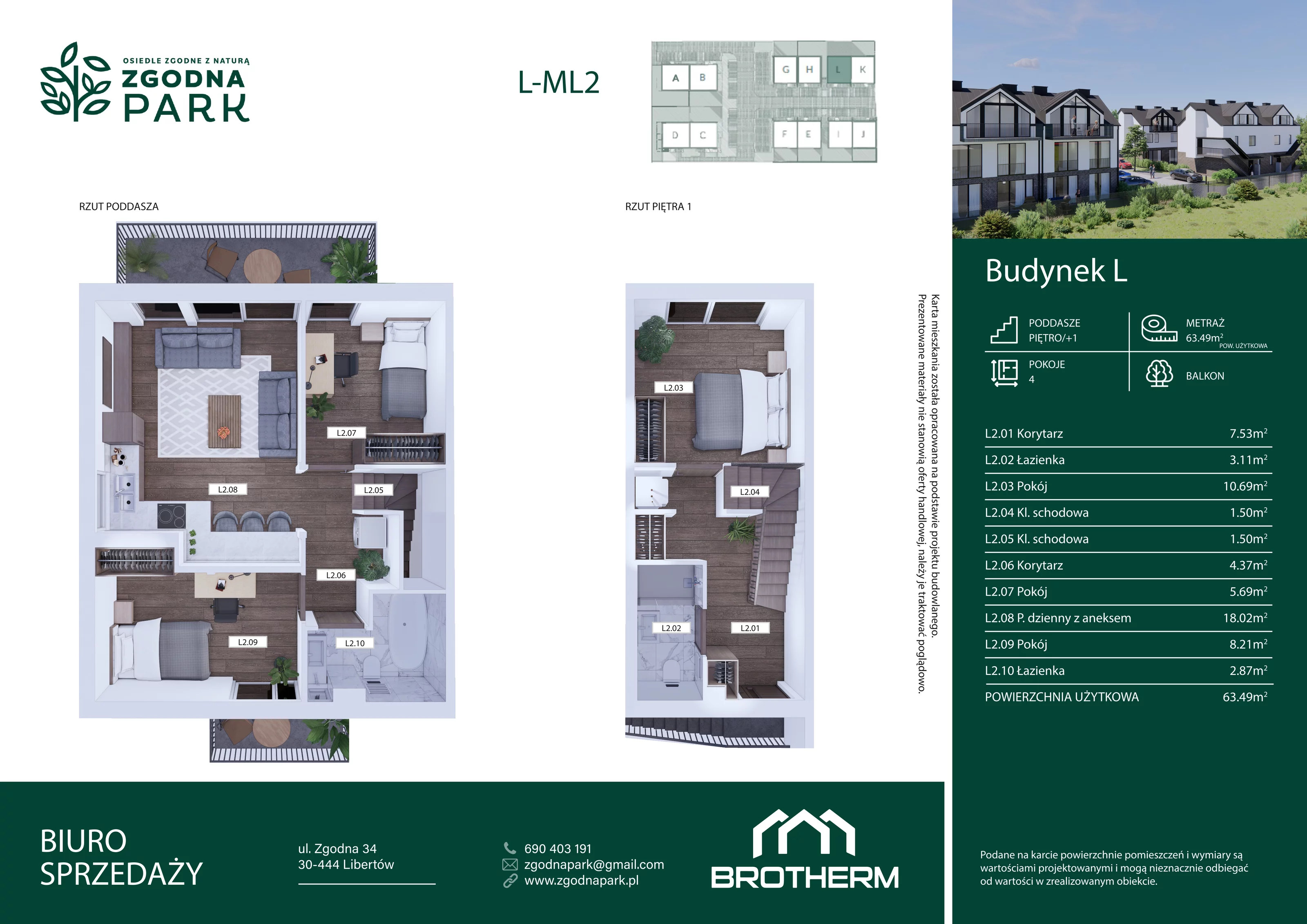 4 pokoje, mieszkanie 63,49 m², piętro 1, oferta nr L2, Zgodna Park, Libertów, ul Zgodna
