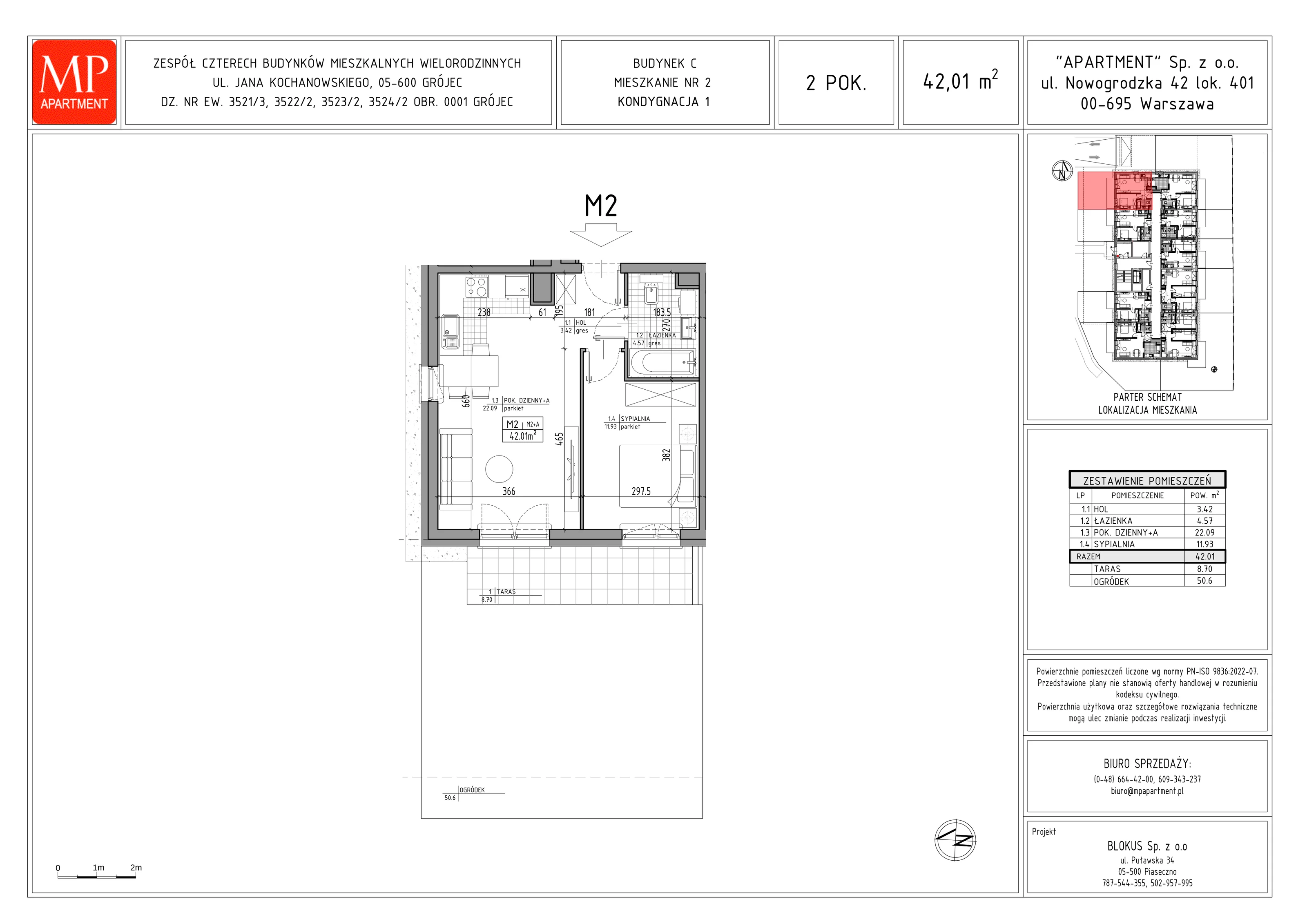 2 pokoje, mieszkanie 42,01 m², parter, oferta nr C.2, Trakt Królewski - Budynek C, Grójec, ul. Mikołaja Reja 9