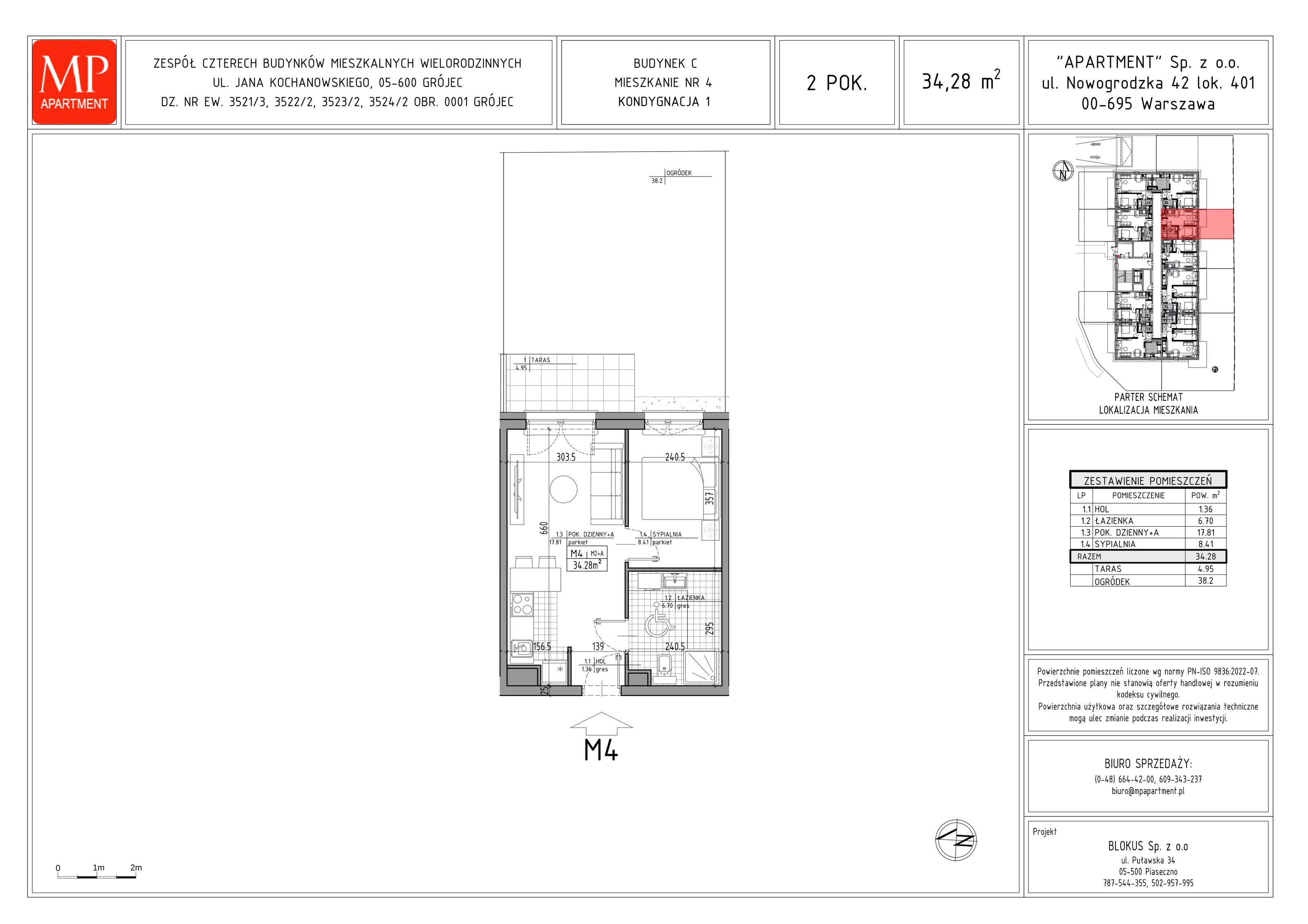 2 pokoje, mieszkanie 34,28 m², parter, oferta nr C.4, Trakt Królewski - Budynek C, Grójec, ul. Mikołaja Reja 9