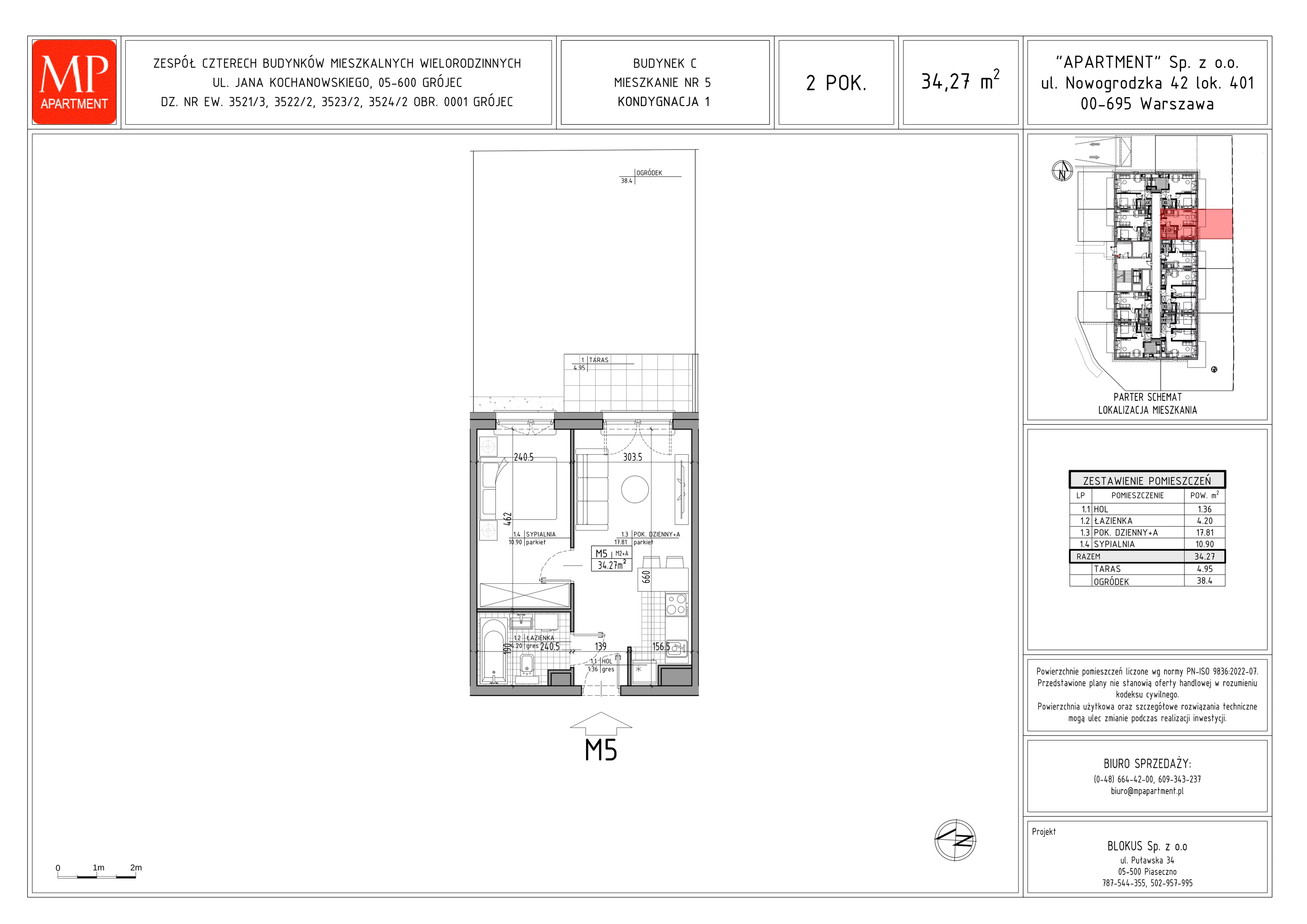 2 pokoje, mieszkanie 34,27 m², parter, oferta nr C.5, Trakt Królewski - Budynek C, Grójec, ul. Mikołaja Reja 9