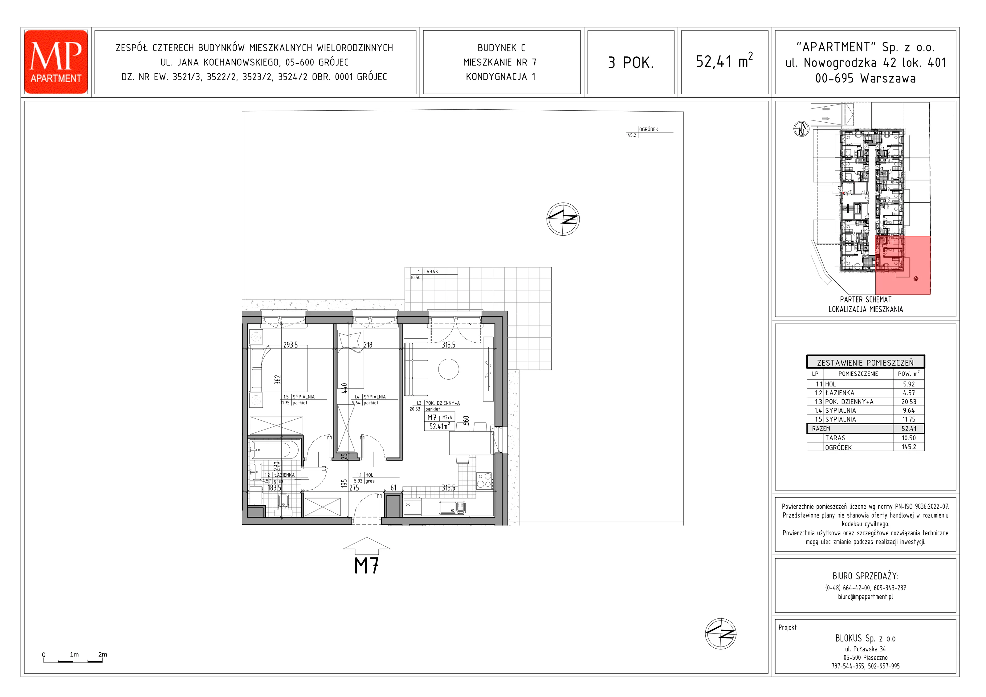 3 pokoje, mieszkanie 52,41 m², parter, oferta nr C.7, Trakt Królewski - Budynek C, Grójec, ul. Mikołaja Reja 9