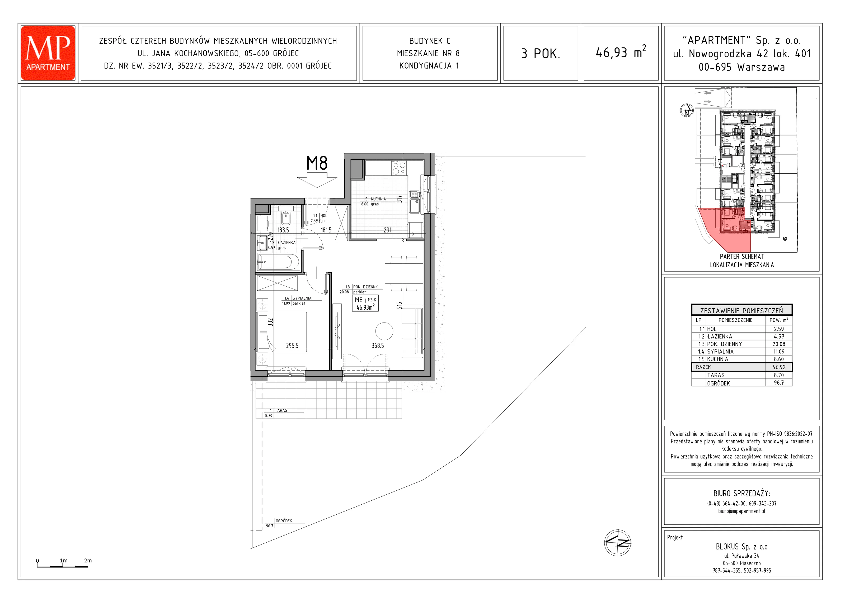 3 pokoje, mieszkanie 46,93 m², parter, oferta nr C.8, Trakt Królewski - Budynek C, Grójec, ul. Mikołaja Reja 9