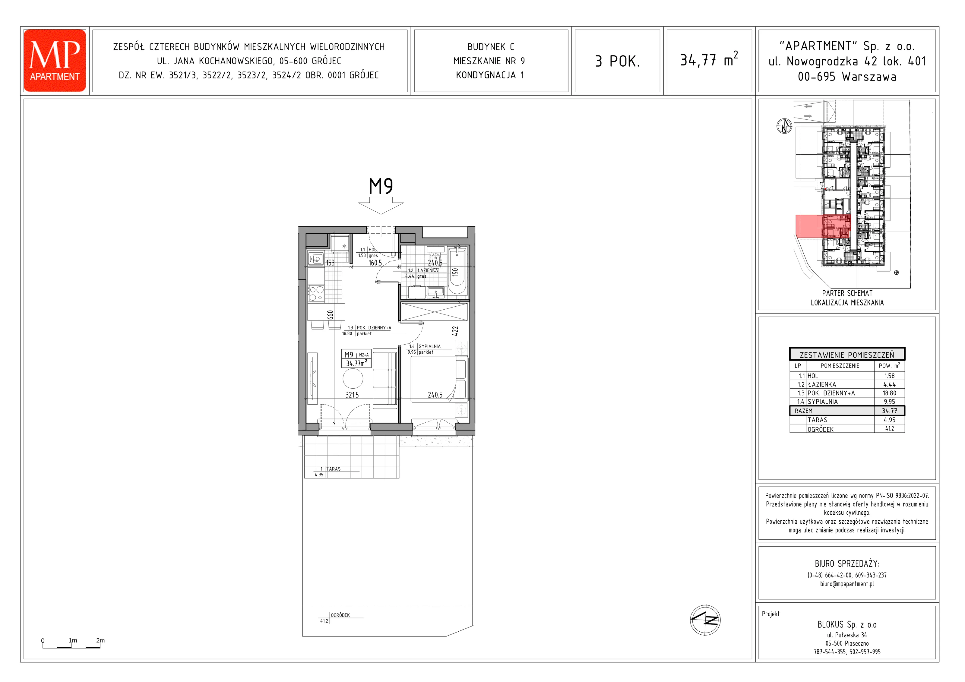 3 pokoje, mieszkanie 34,77 m², parter, oferta nr C.9, Trakt Królewski - Budynek C, Grójec, ul. Mikołaja Reja 9