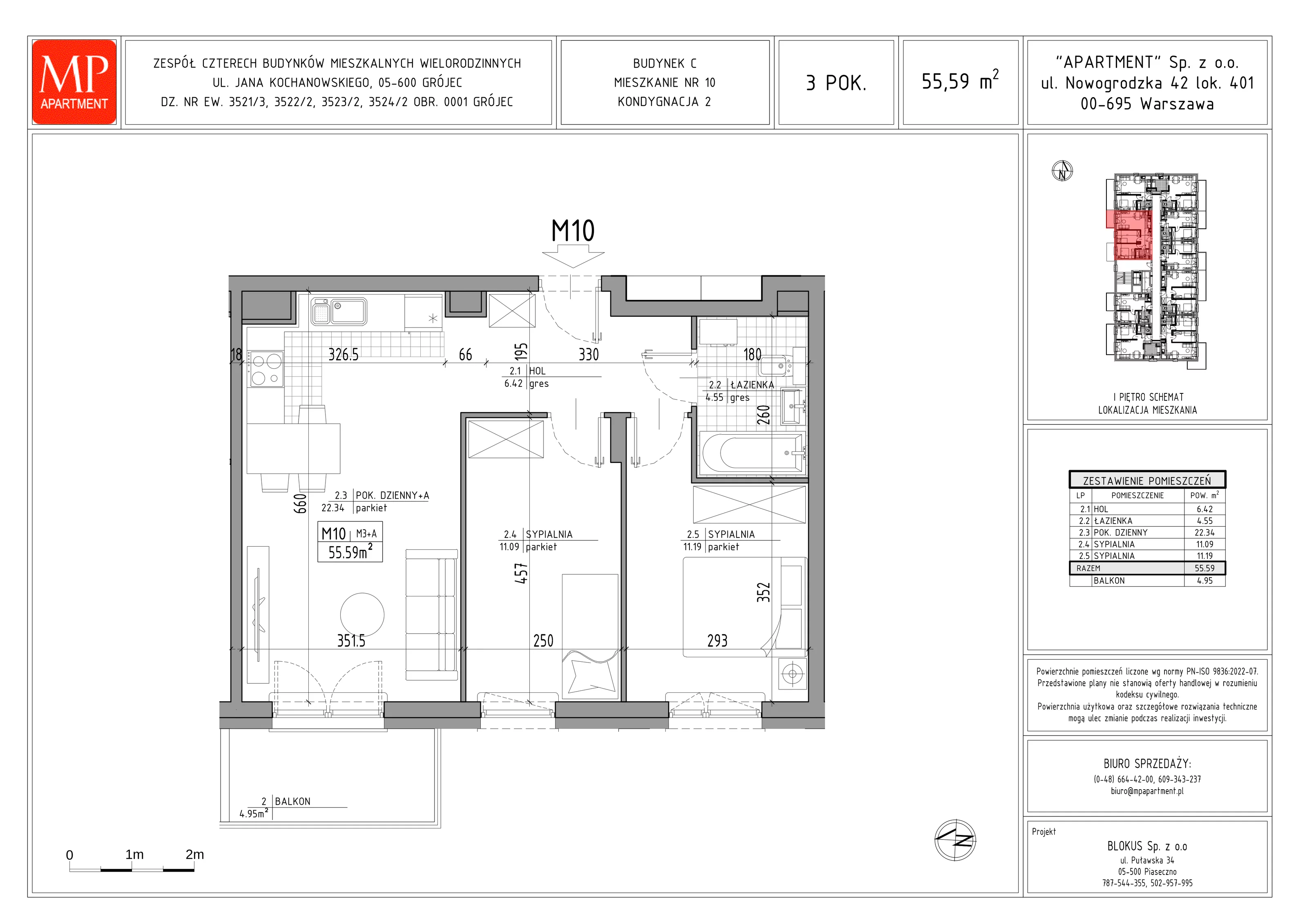 3 pokoje, mieszkanie 55,59 m², piętro 1, oferta nr C.10, Trakt Królewski - Budynek C, Grójec, ul. Mikołaja Reja 9