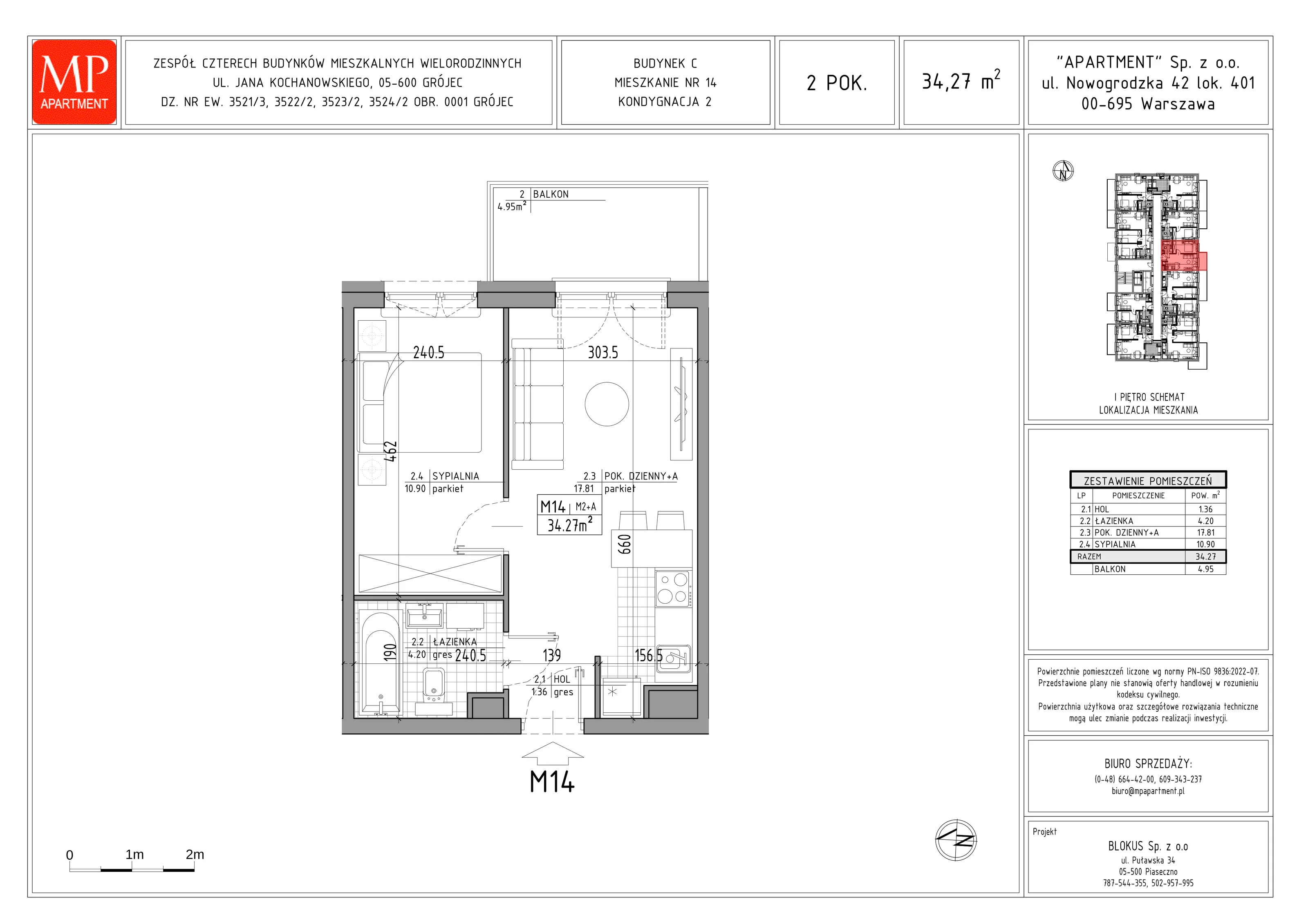 2 pokoje, mieszkanie 34,27 m², piętro 1, oferta nr C.14, Trakt Królewski - Budynek C, Grójec, ul. Mikołaja Reja 9
