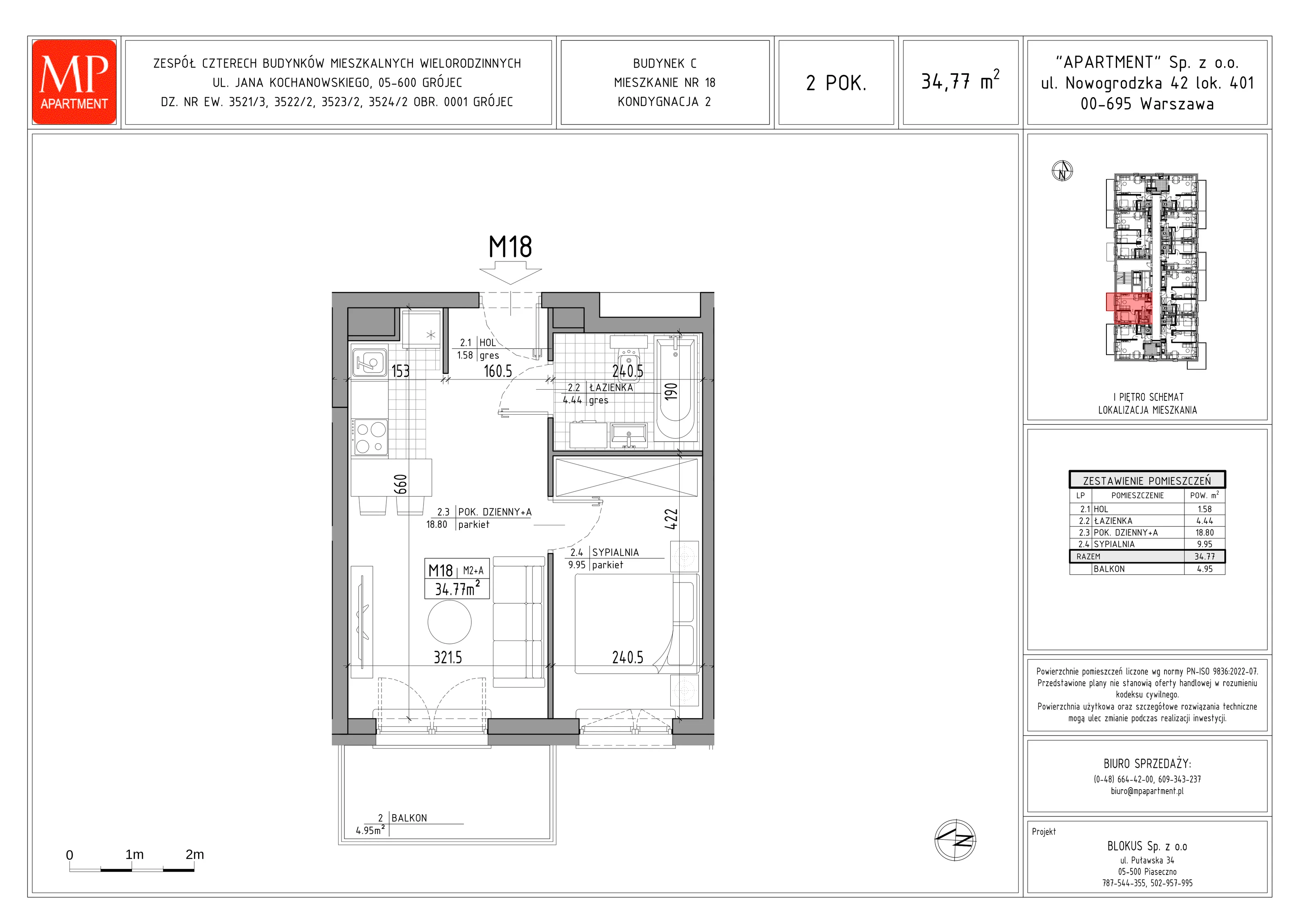 2 pokoje, mieszkanie 34,77 m², piętro 1, oferta nr C.18, Trakt Królewski - Budynek C, Grójec, ul. Mikołaja Reja 9