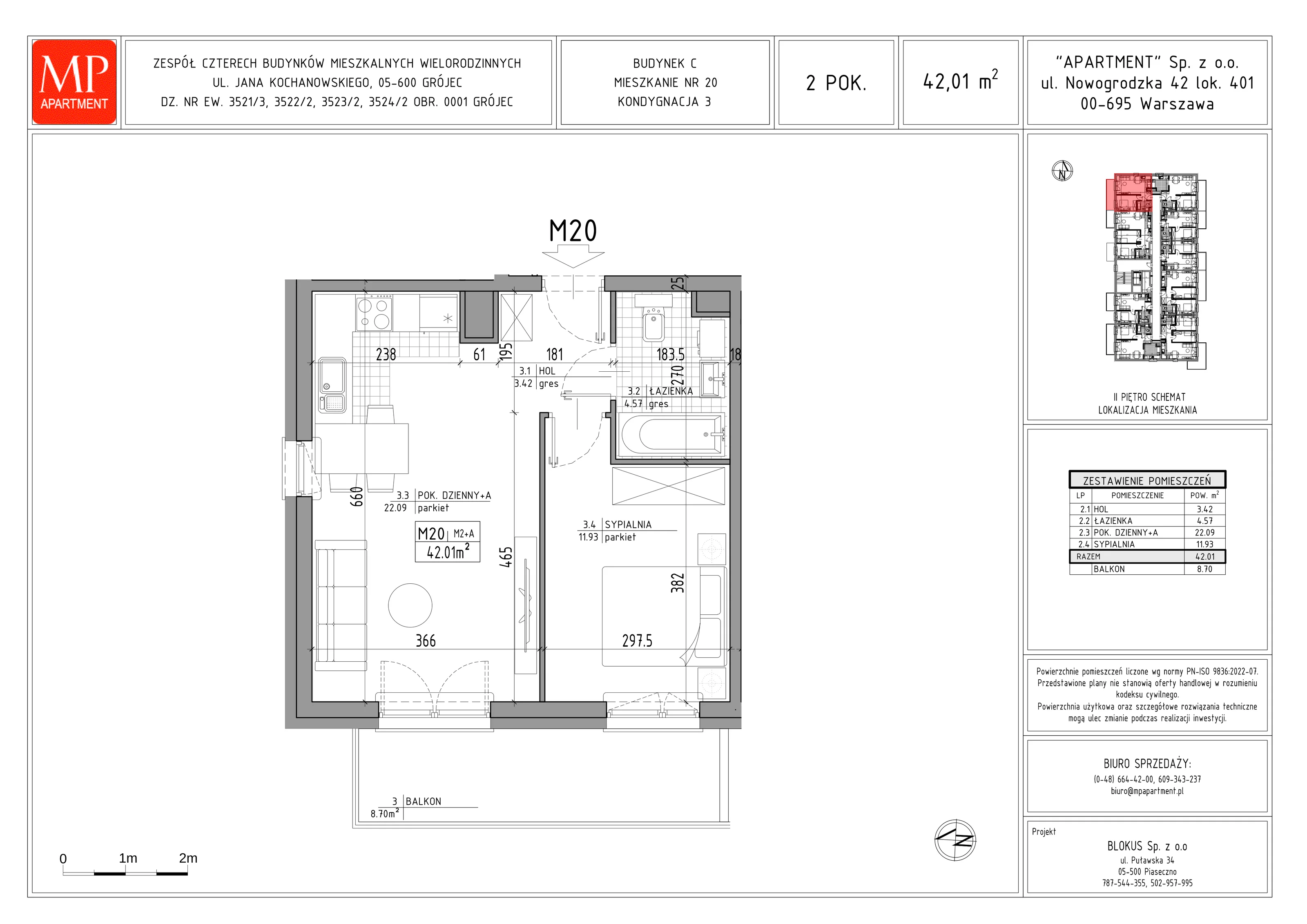 2 pokoje, mieszkanie 42,01 m², piętro 2, oferta nr C.20, Trakt Królewski - Budynek C, Grójec, ul. Mikołaja Reja 9