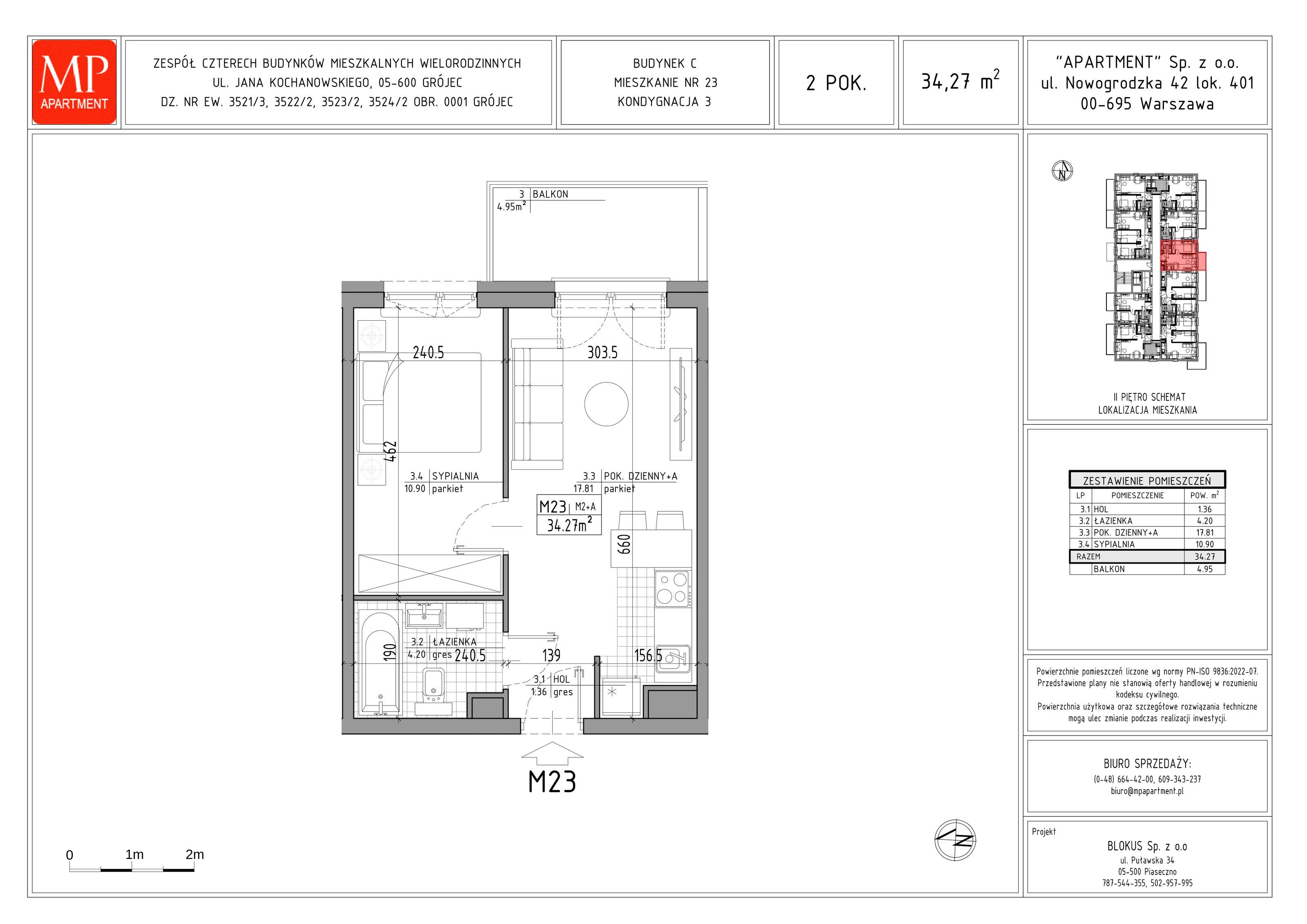2 pokoje, mieszkanie 34,27 m², piętro 2, oferta nr C.23, Trakt Królewski - Budynek C, Grójec, ul. Mikołaja Reja 9
