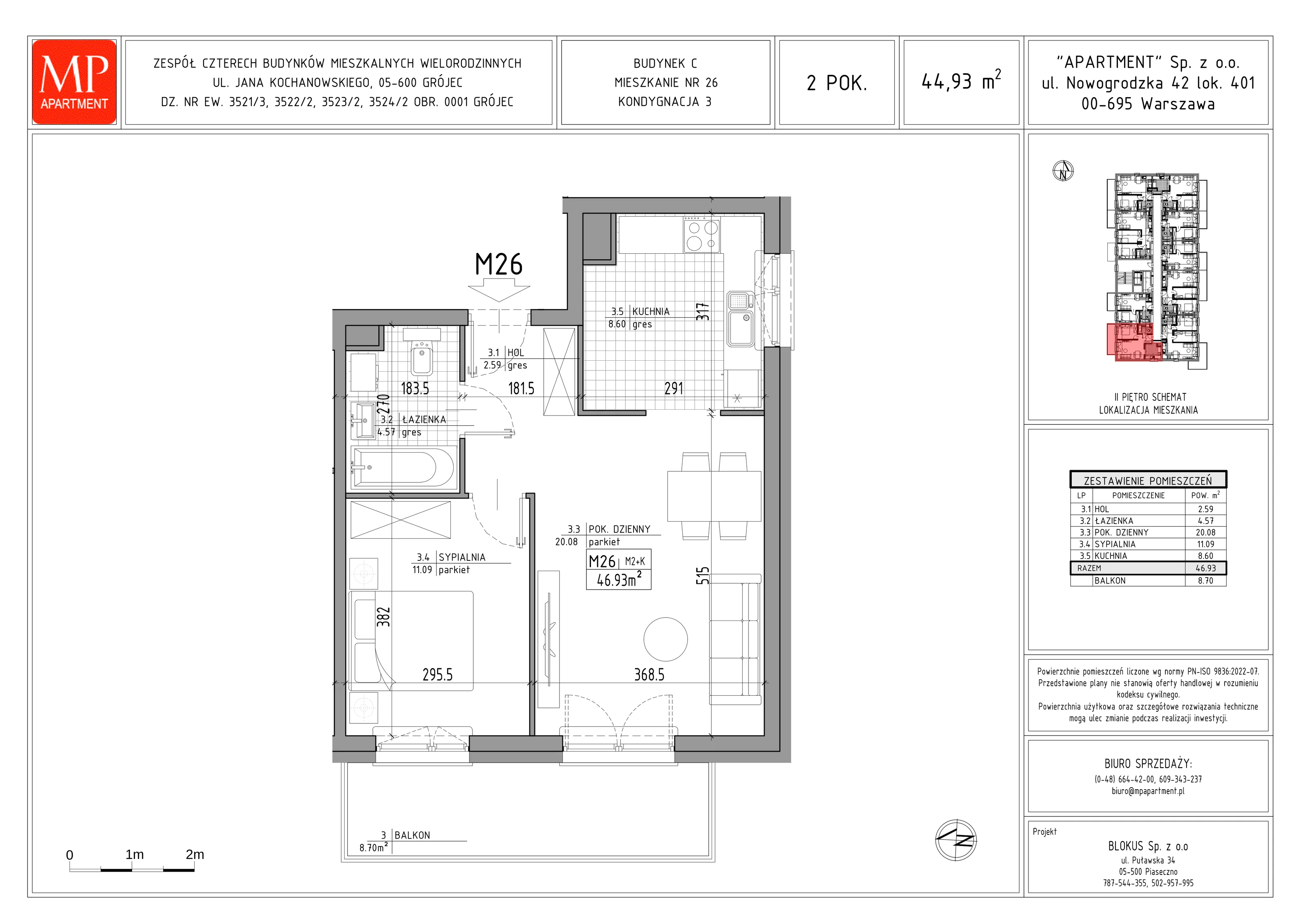 2 pokoje, mieszkanie 44,93 m², piętro 2, oferta nr C.26, Trakt Królewski - Budynek C, Grójec, ul. Mikołaja Reja 9