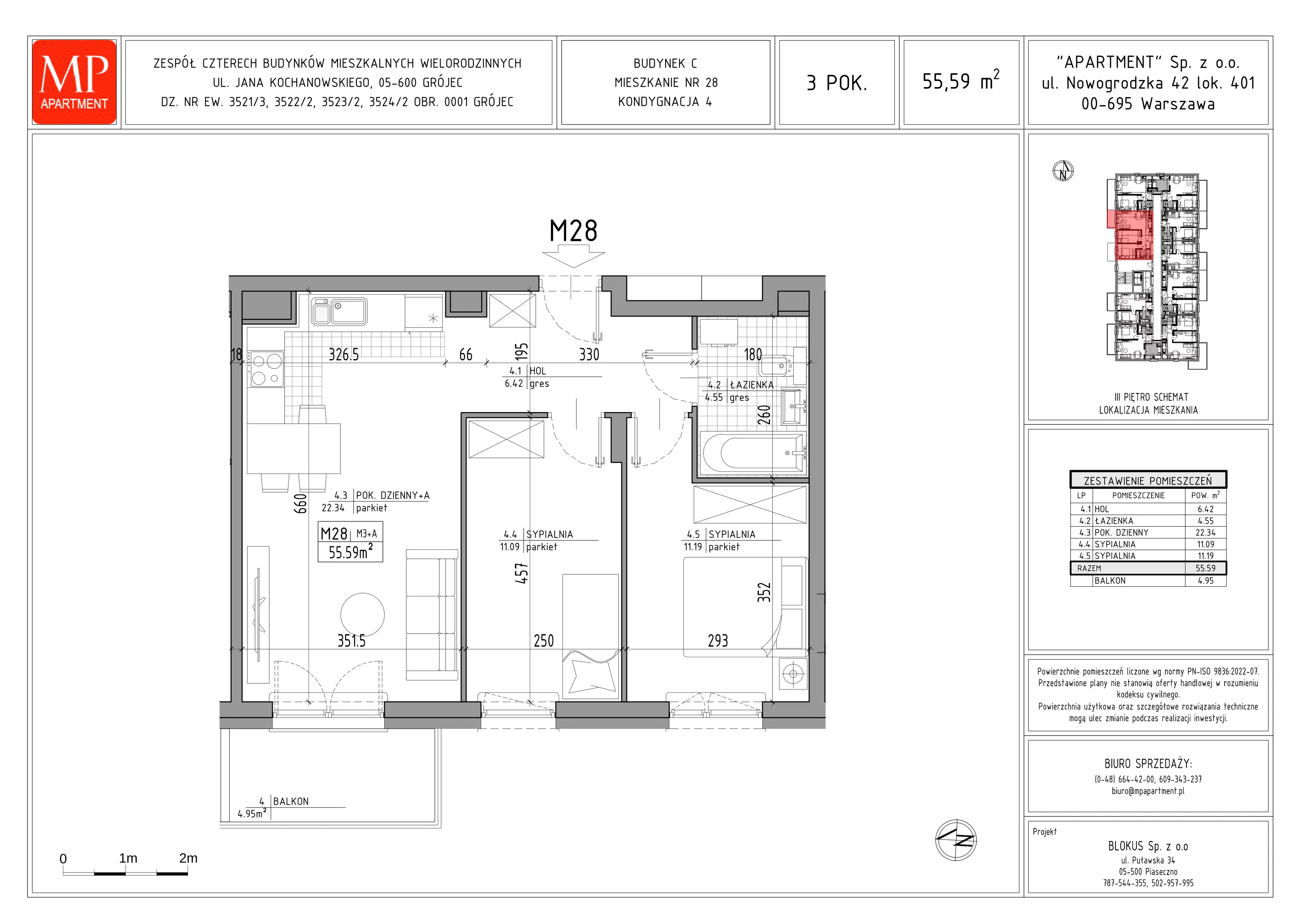 3 pokoje, mieszkanie 55,59 m², piętro 3, oferta nr C.28, Trakt Królewski - Budynek C, Grójec, ul. Mikołaja Reja 9