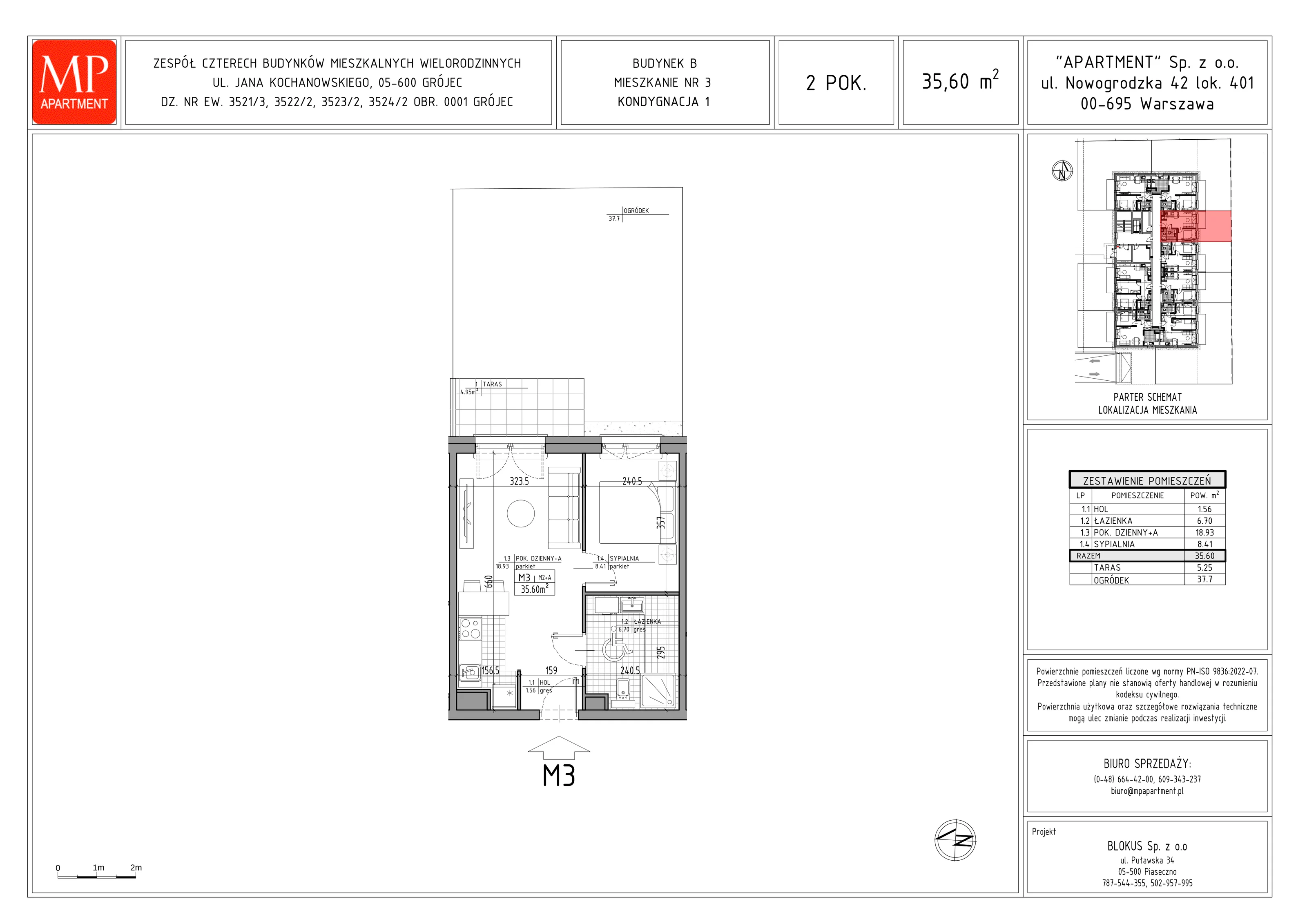 2 pokoje, mieszkanie 35,60 m², parter, oferta nr B.3, Trakt Królewski, Grójec, ul. Mikołaja Reja 9