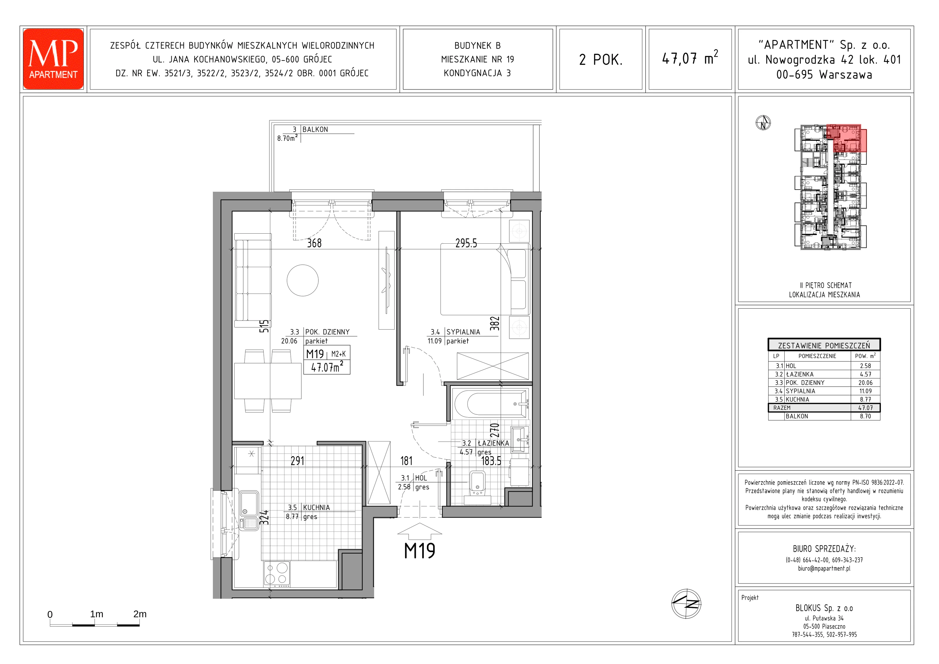 2 pokoje, mieszkanie 47,07 m², piętro 2, oferta nr B.19, Trakt Królewski, Grójec, ul. Mikołaja Reja 9