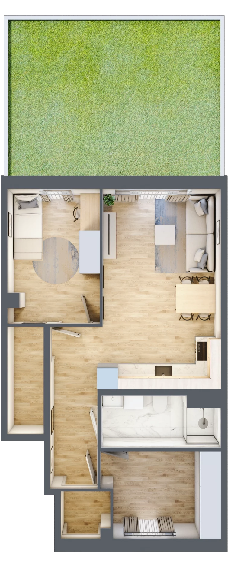 3 pokoje, mieszkanie 51,53 m², parter, oferta nr 2A, Apartamenty Baranówek, Kielce, Barwinek, ul. Chodkiewicza 46A
