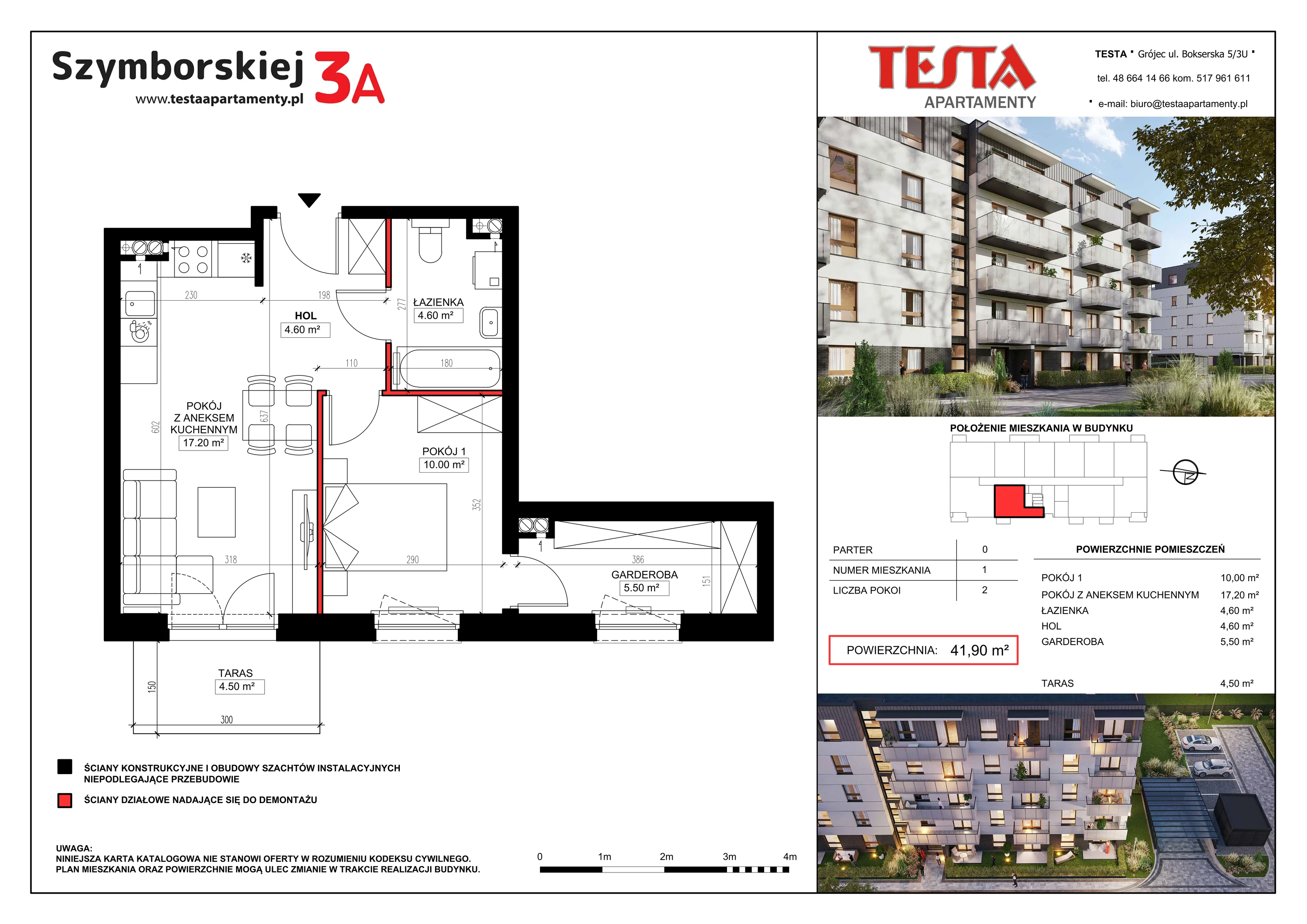 2 pokoje, mieszkanie 41,90 m², parter, oferta nr 3A.1, Szymborskiej 3A i 3B, Grójec, ul. Wisławy Szymborskiej 3