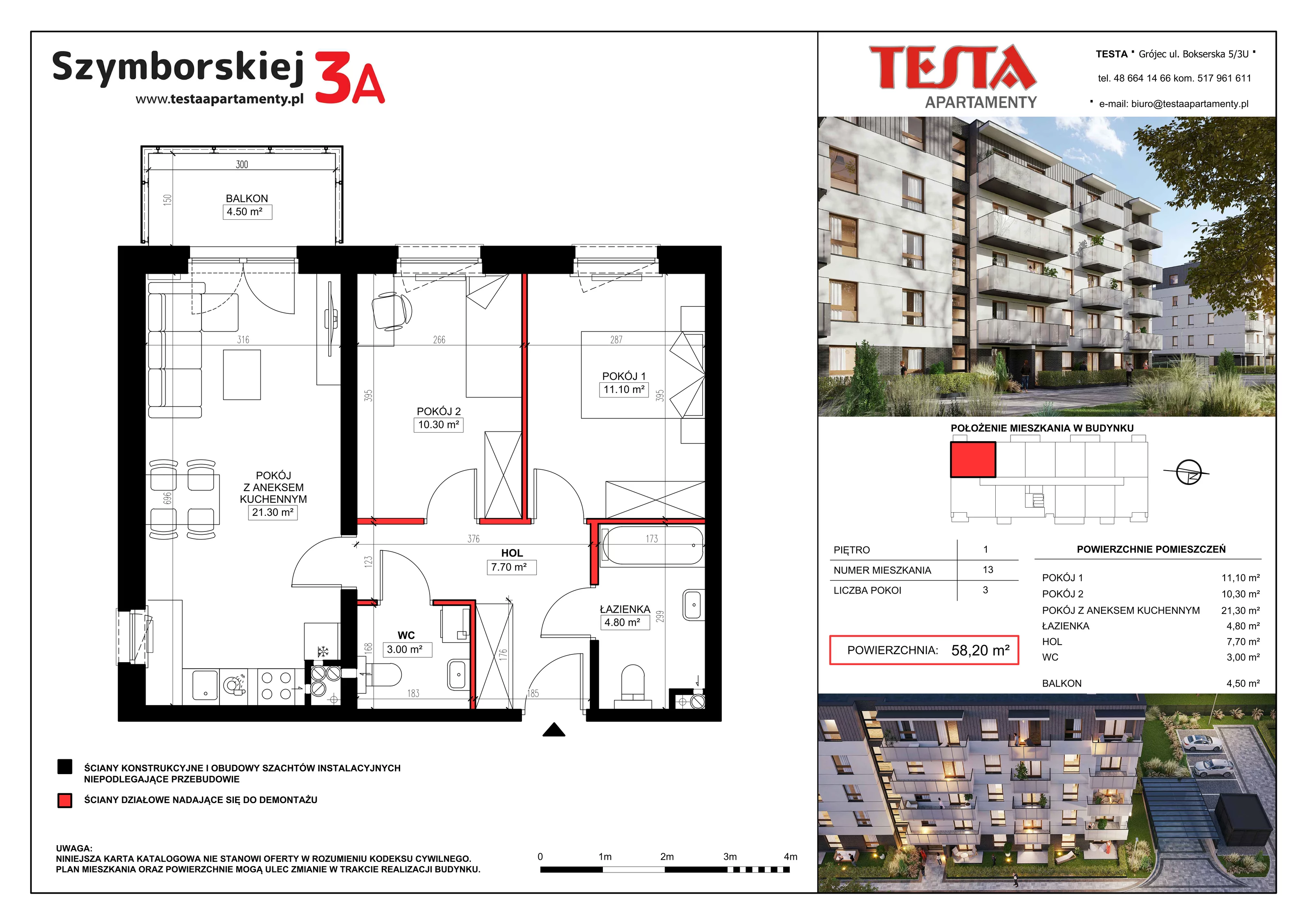 3 pokoje, mieszkanie 58,20 m², parter, oferta nr 3A.13, Szymborskiej 3A i 3B, Grójec, ul. Wisławy Szymborskiej 3