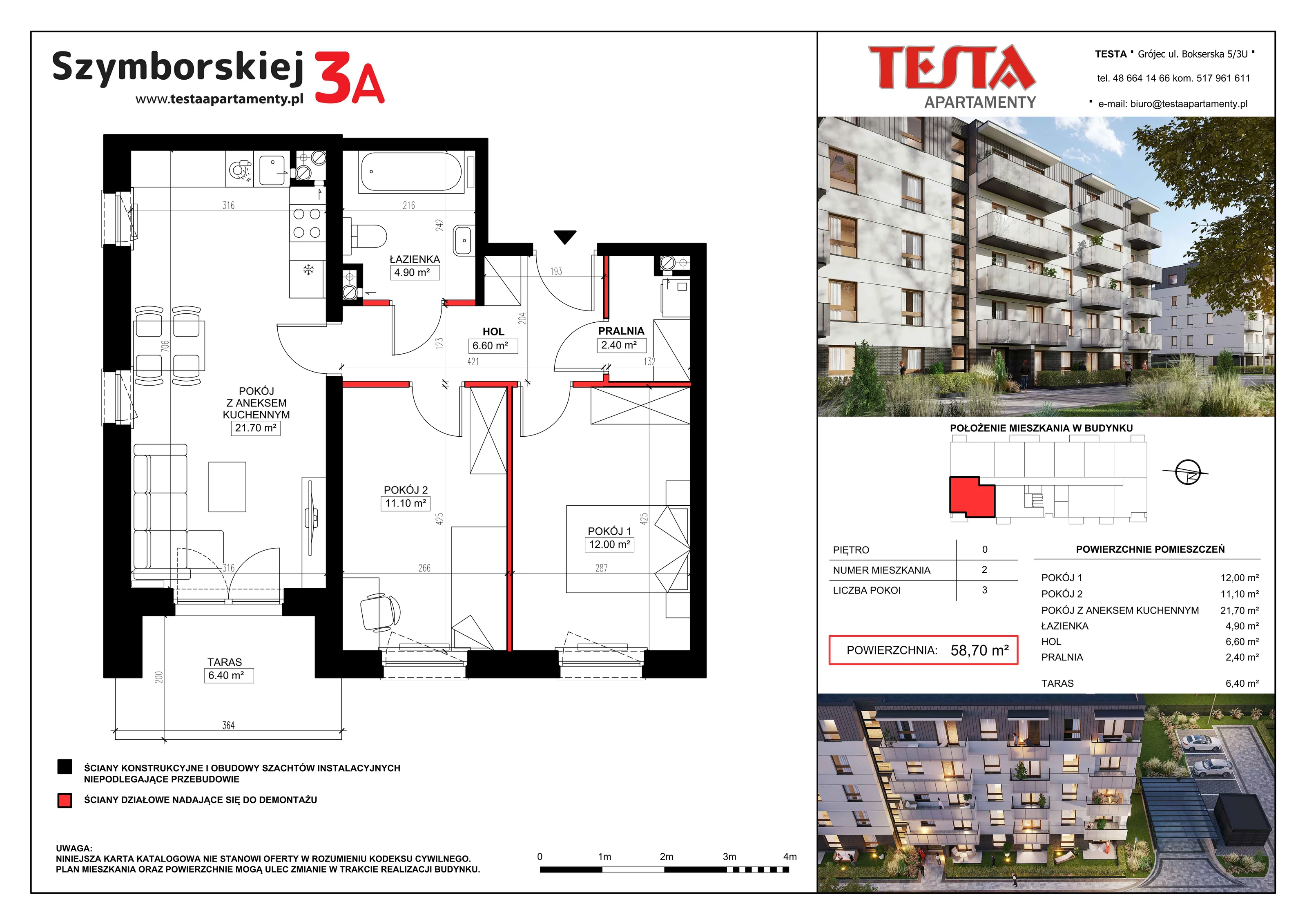 3 pokoje, mieszkanie 58,70 m², parter, oferta nr 3A.2, Szymborskiej 3A i 3B, Grójec, ul. Wisławy Szymborskiej 3