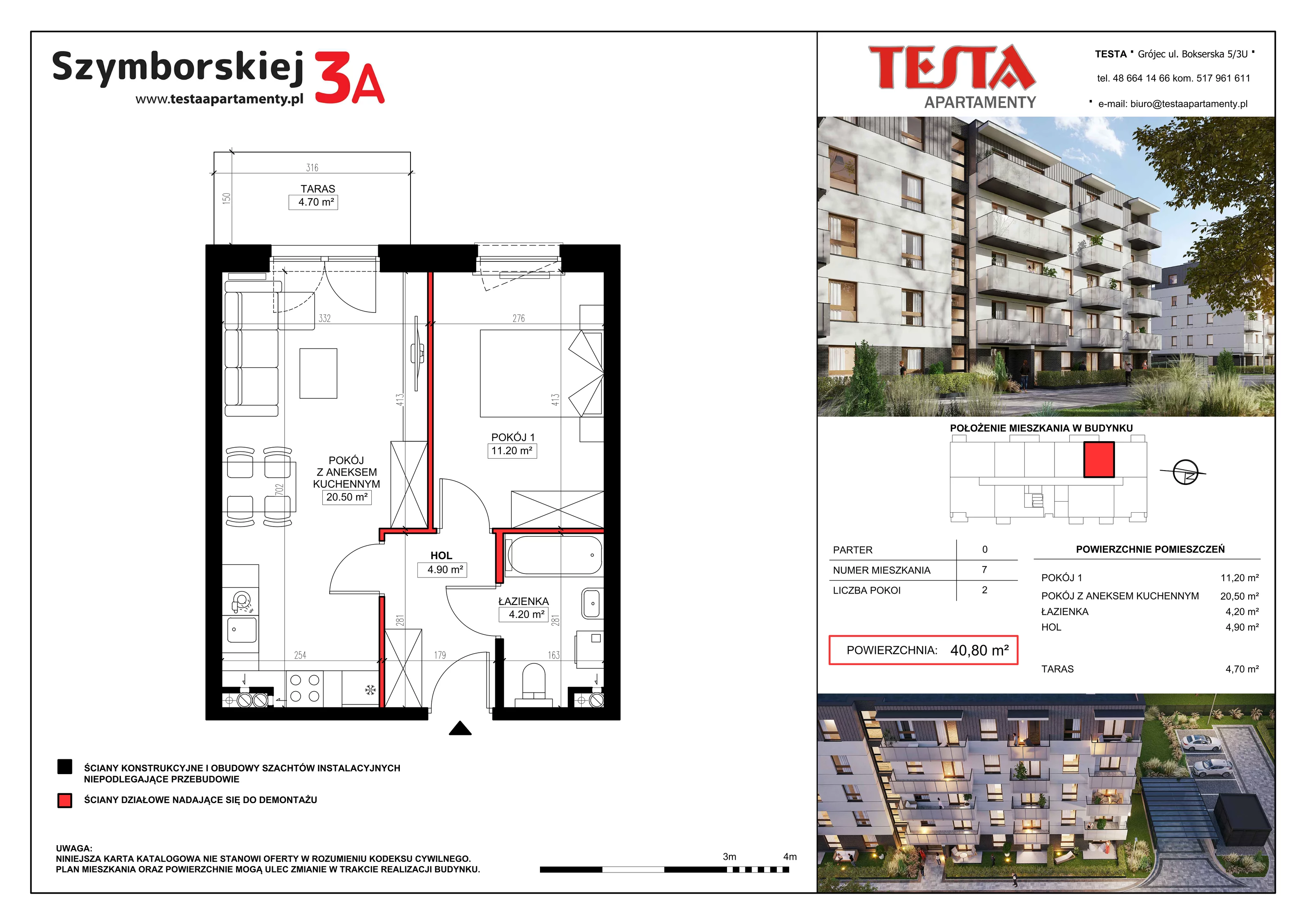 2 pokoje, mieszkanie 40,80 m², parter, oferta nr 3A.7, Szymborskiej 3A i 3B, Grójec, ul. Wisławy Szymborskiej 3