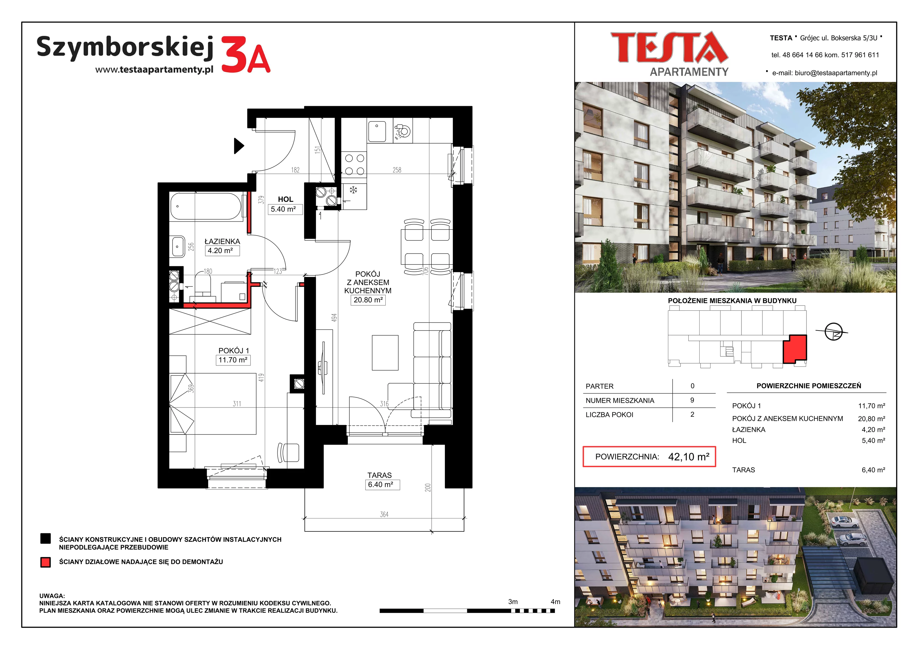 2 pokoje, mieszkanie 42,10 m², parter, oferta nr 3A.9, Szymborskiej 3A i 3B, Grójec, ul. Wisławy Szymborskiej 3