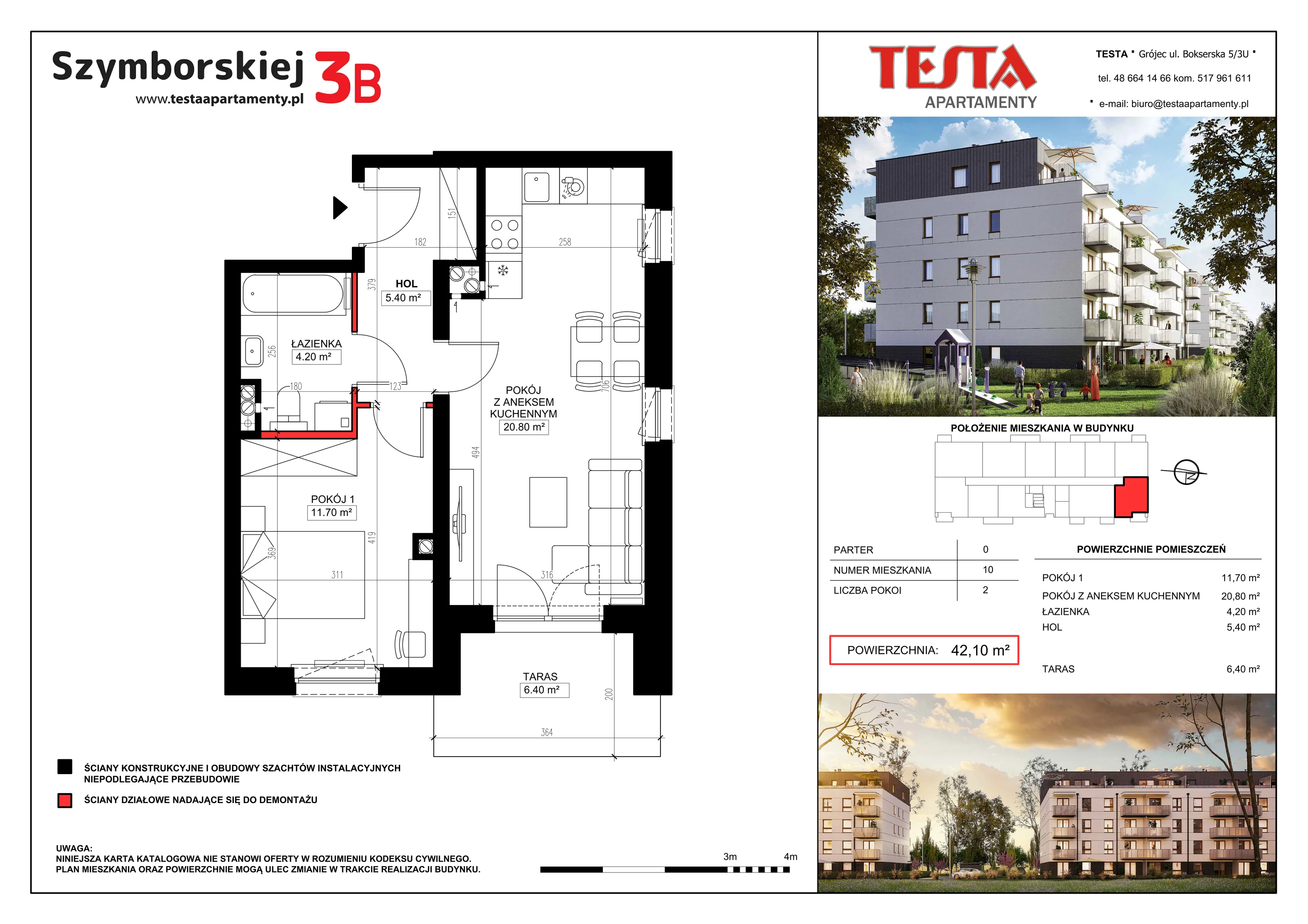2 pokoje, mieszkanie 42,10 m², parter, oferta nr 3B.10, Szymborskiej 3A i 3B, Grójec, ul. Wisławy Szymborskiej 3
