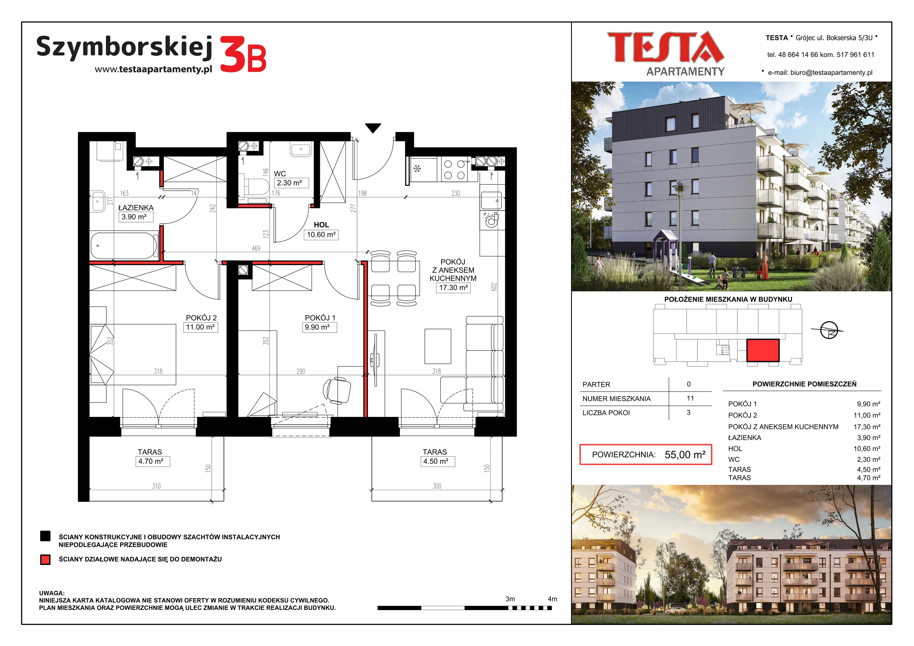 3 pokoje, mieszkanie 55,00 m², parter, oferta nr 3B.11, Szymborskiej 3A i 3B, Grójec, ul. Wisławy Szymborskiej 3