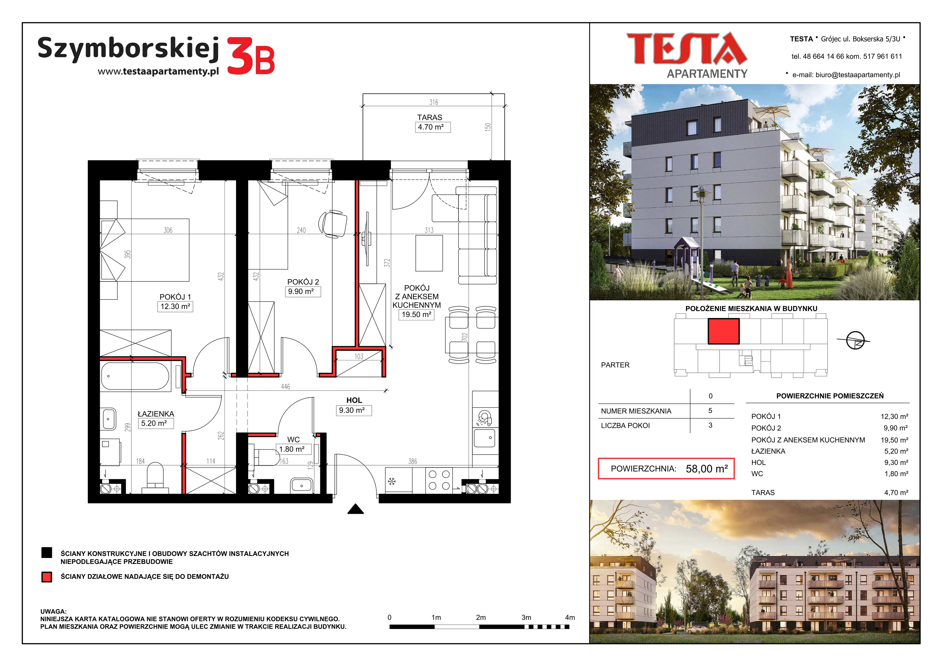 3 pokoje, mieszkanie 58,00 m², parter, oferta nr 3B.5, Szymborskiej 3A i 3B, Grójec, ul. Wisławy Szymborskiej 3