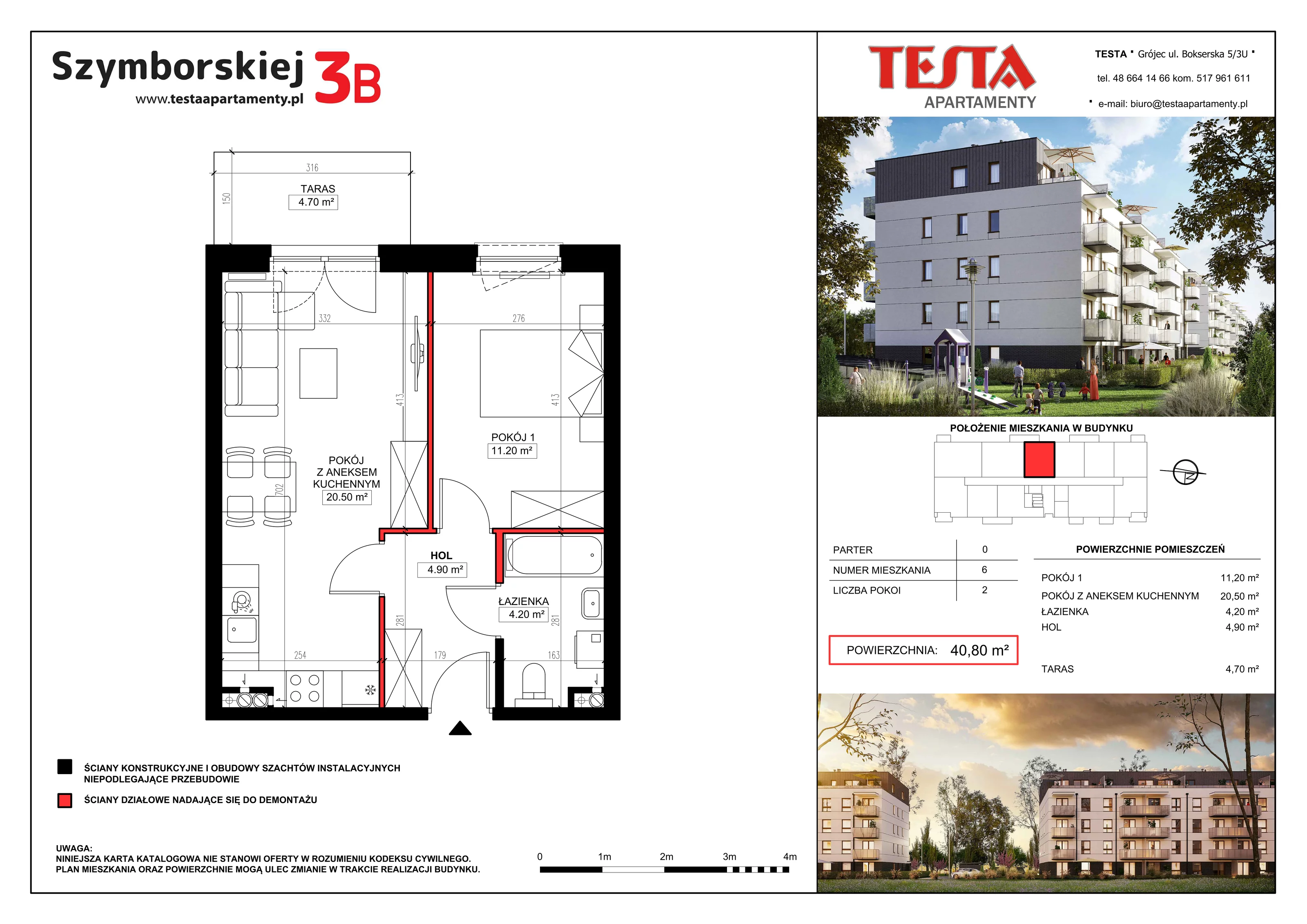 2 pokoje, mieszkanie 40,80 m², parter, oferta nr 3B.6, Szymborskiej 3A i 3B, Grójec, ul. Wisławy Szymborskiej 3