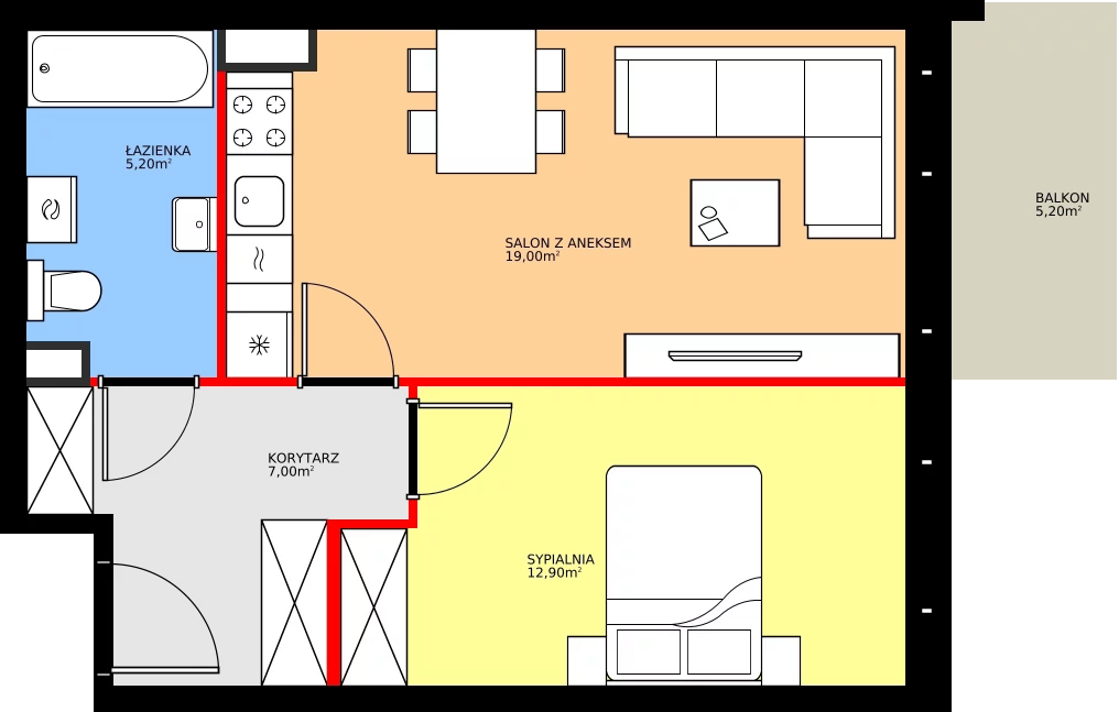 Zalety mieszkania 44.1 m², K2.M93