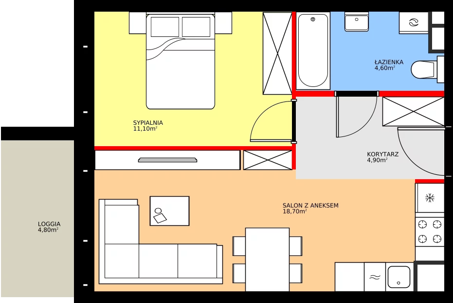 Zalety mieszkania 39.3 m², K1.M44