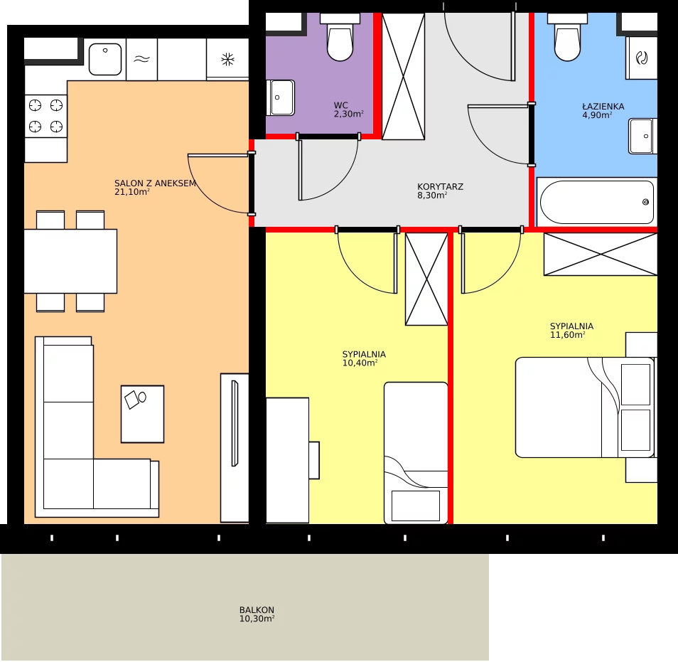 Zalety mieszkania 58.6 m², K2.M95