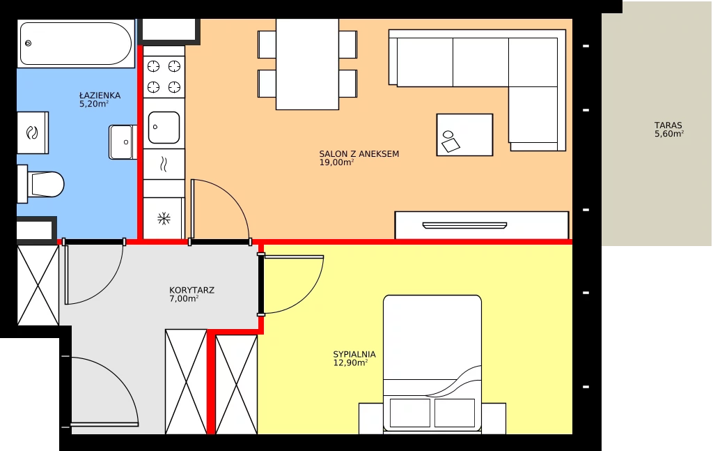 Zalety mieszkania 44.1 m², K2.M66