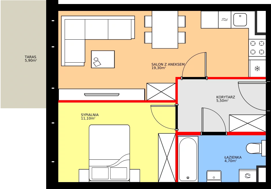 Zalety mieszkania 40.6 m², K1.M4