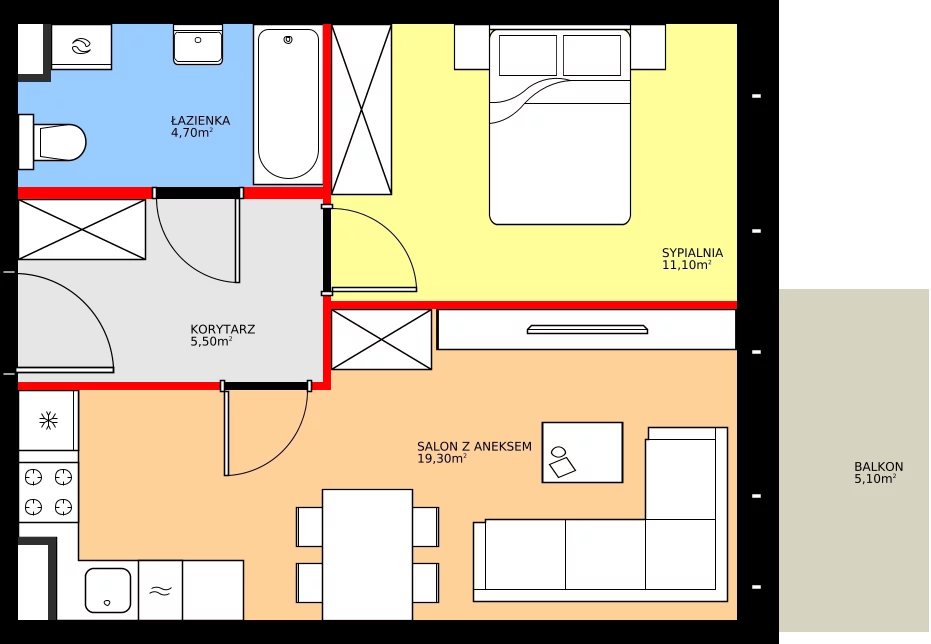 Zalety mieszkania 40.6 m², K1.M58