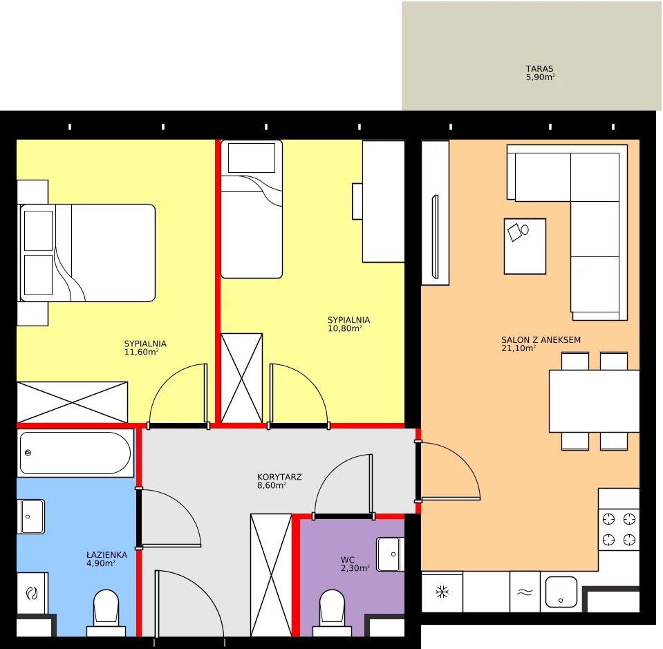 Zalety mieszkania 59.3 m², K1.M5