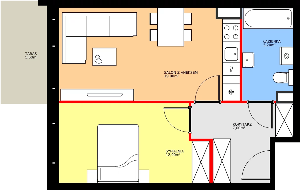 Zalety mieszkania 44.1 m², K2.M65