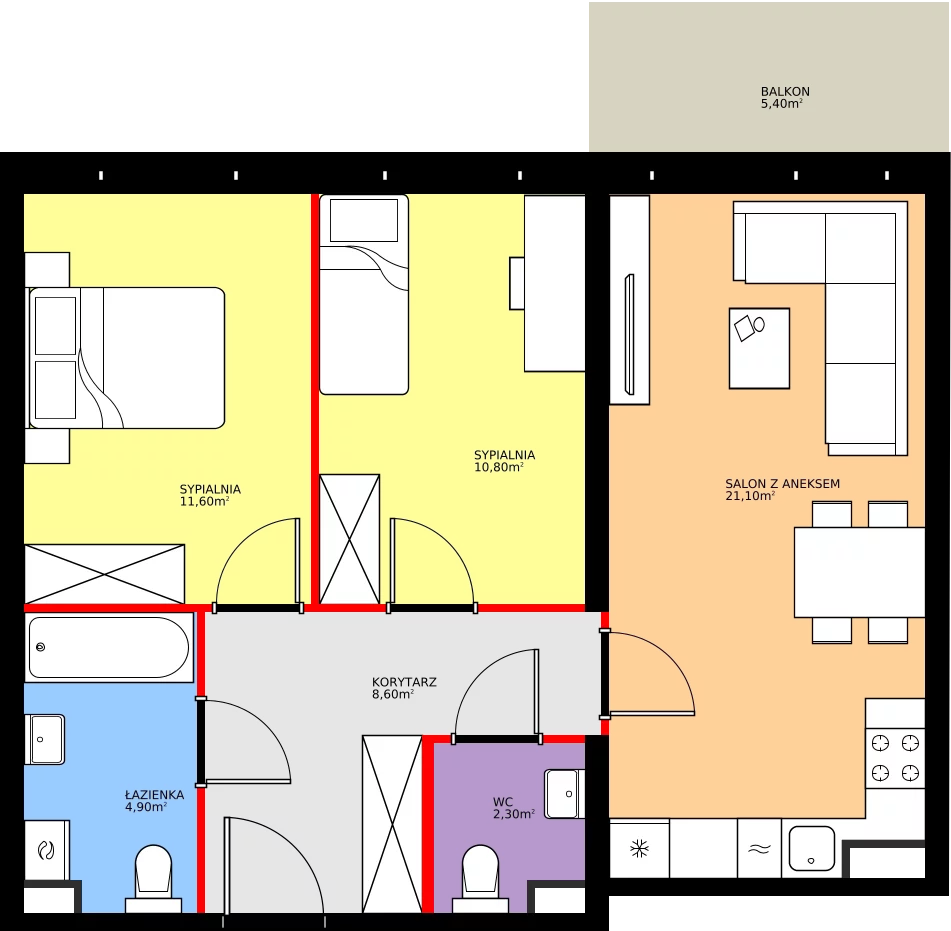Zalety mieszkania 59.3 m², K1.M25