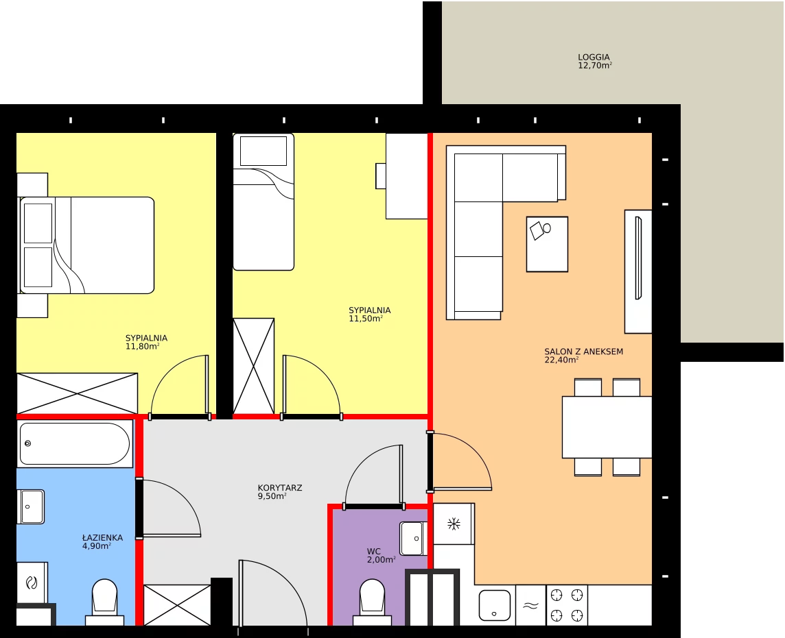 Zalety mieszkania 62.1 m², K1.M16