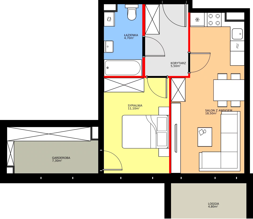 Zalety mieszkania 47.1 m², K2.M112
