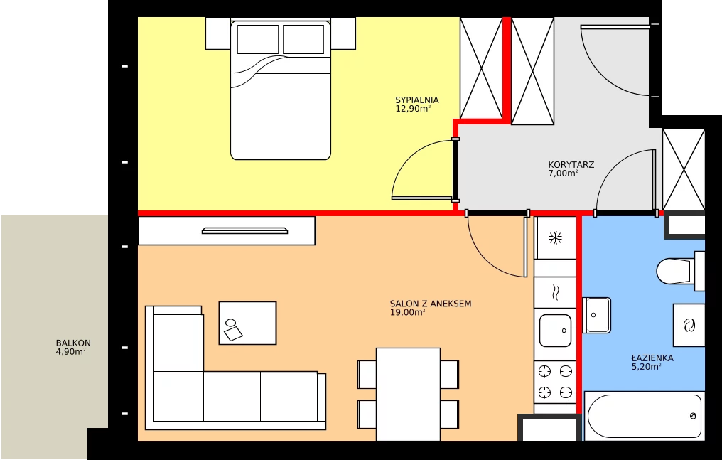 Zalety mieszkania 44.1 m², K1.M42