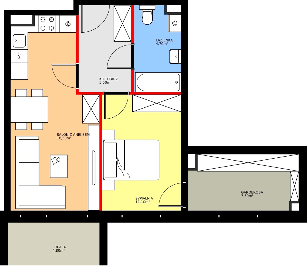 Zalety mieszkania 47.1 m², K1.M50